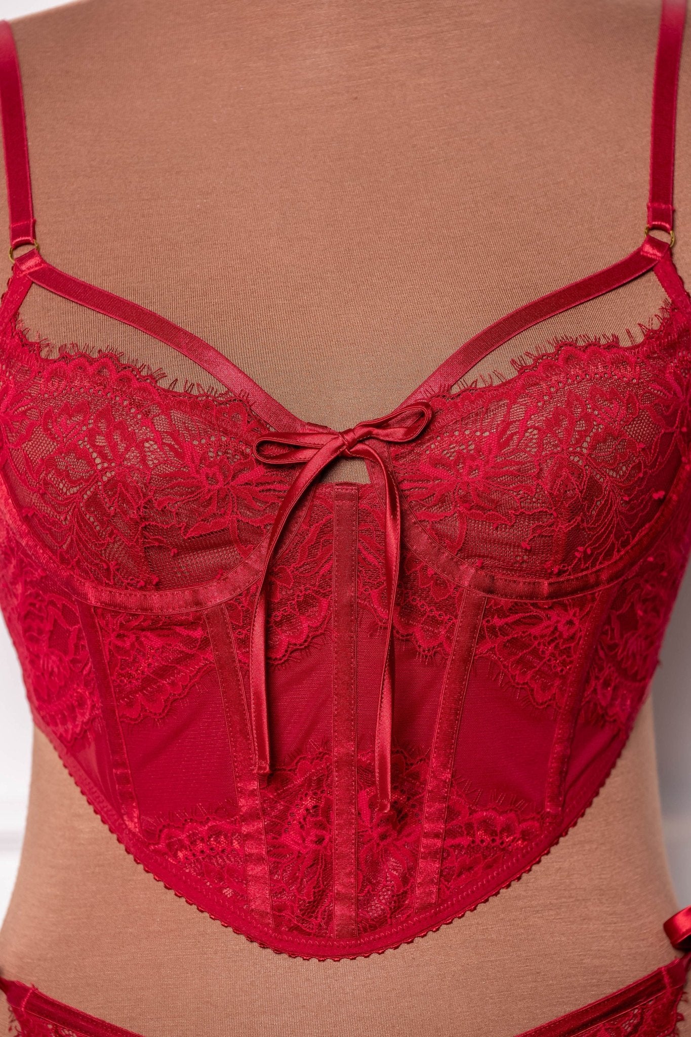 Lacy Underwire Corset - Red - Image 10
