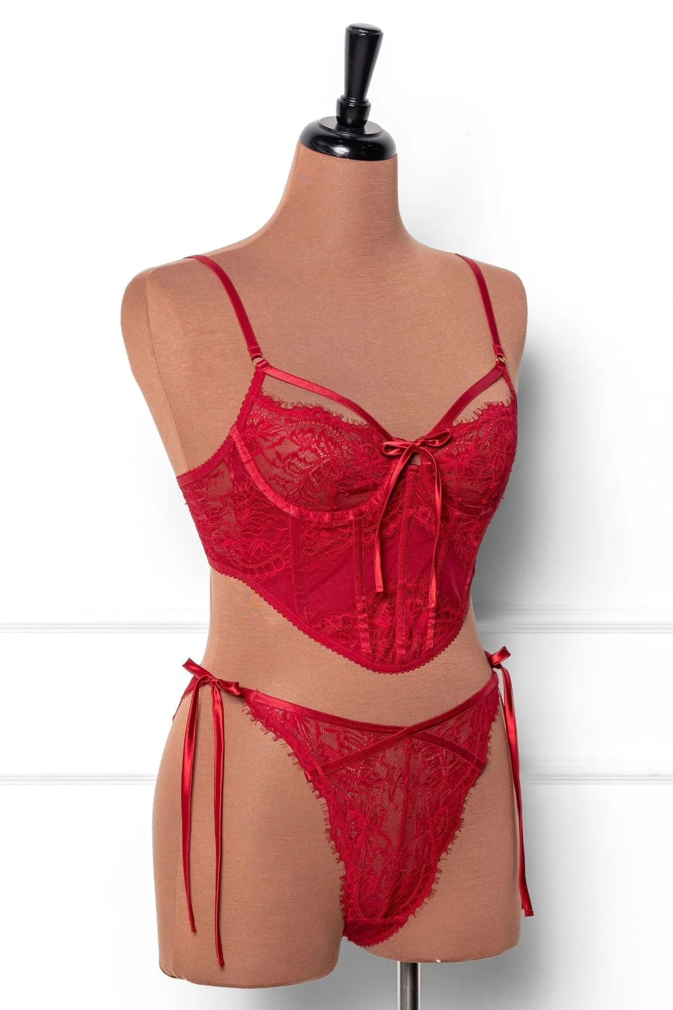 Lacy Underwire Corset - Red - Image 11