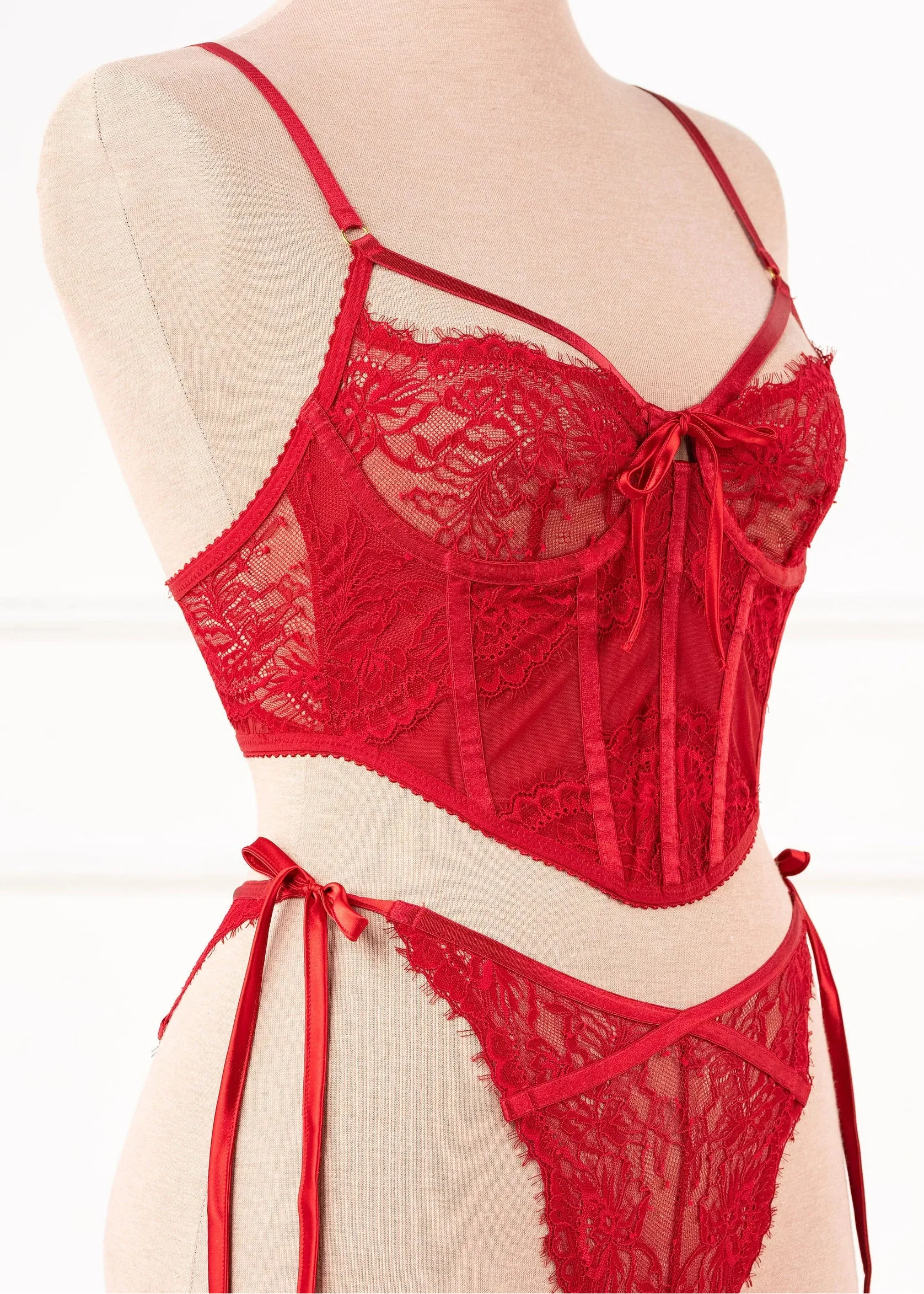 Lacy Underwire Corset - Red - Image 13