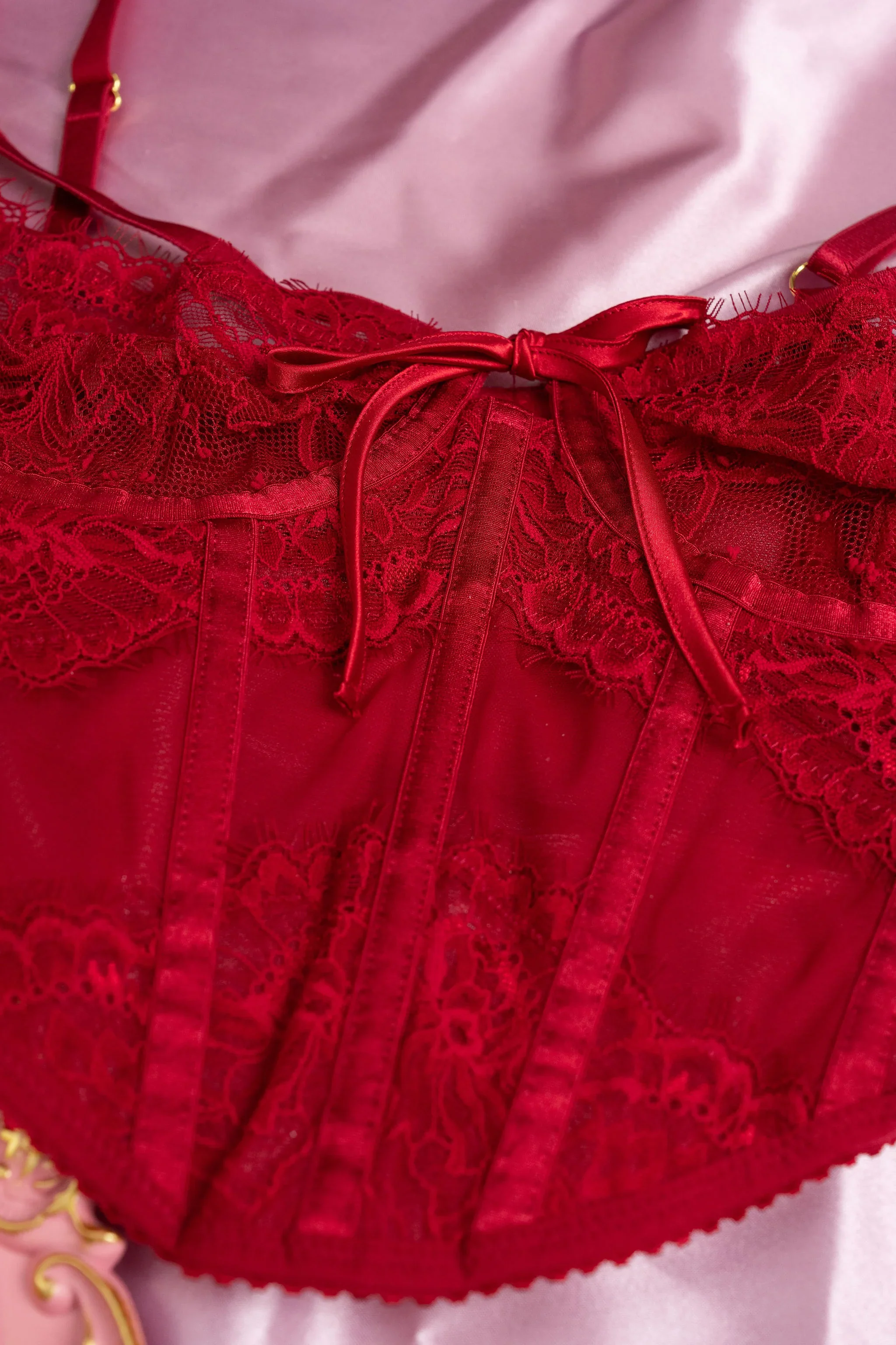 Lacy Underwire Corset - Red - Image 15
