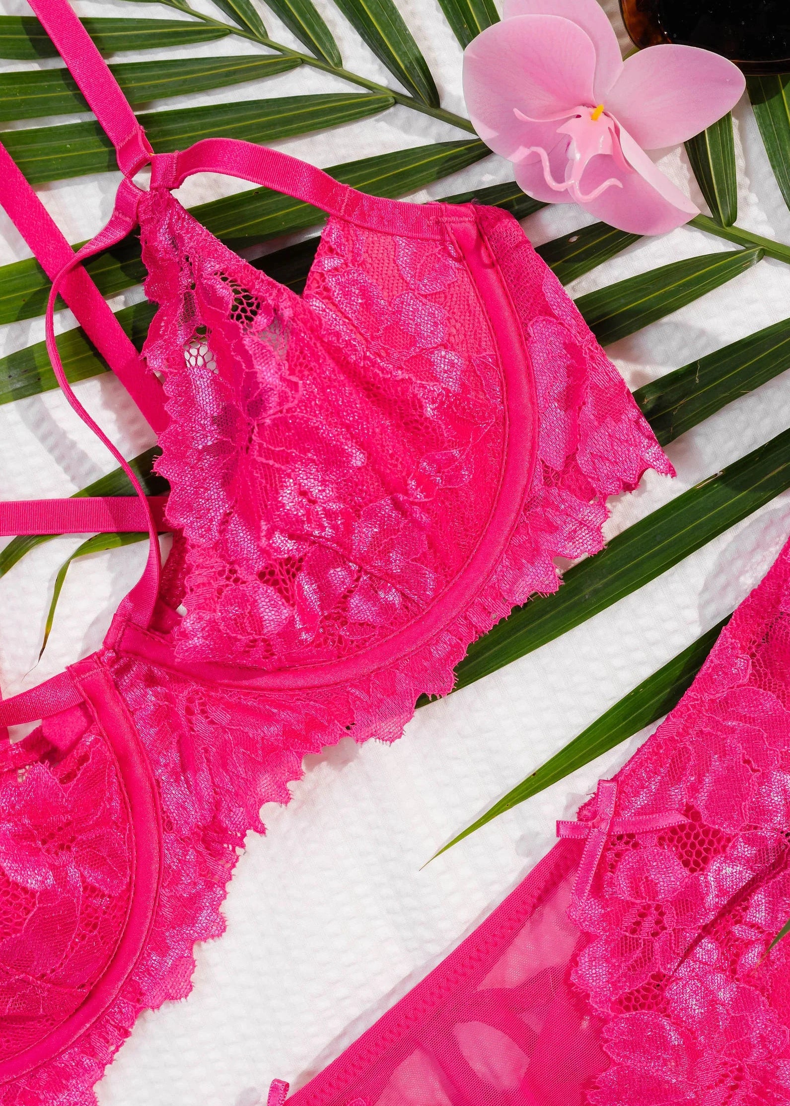 Lacy Underwire Padded Bralette - Hot Pink - Image 13
