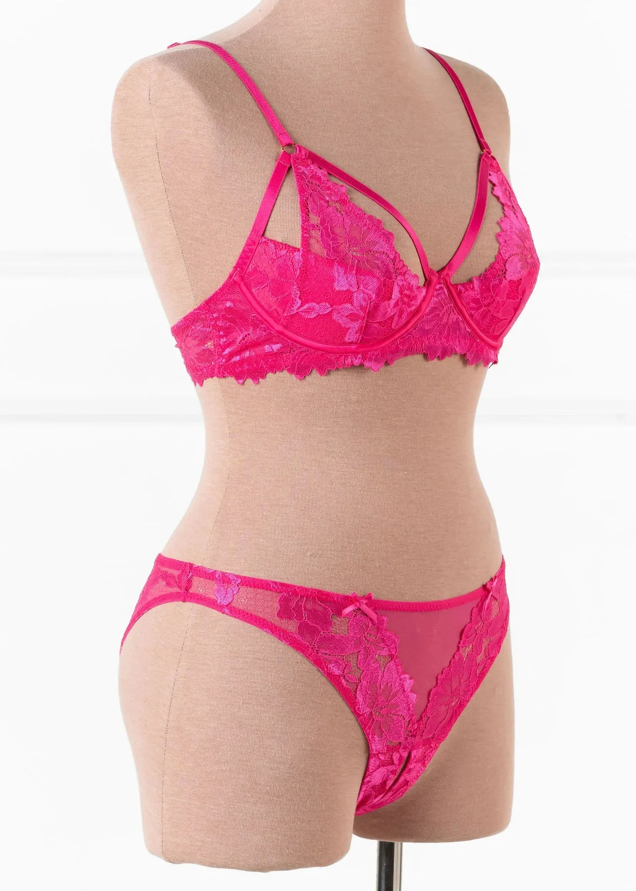 Lacy Underwire Padded Bralette - Hot Pink - Image 4