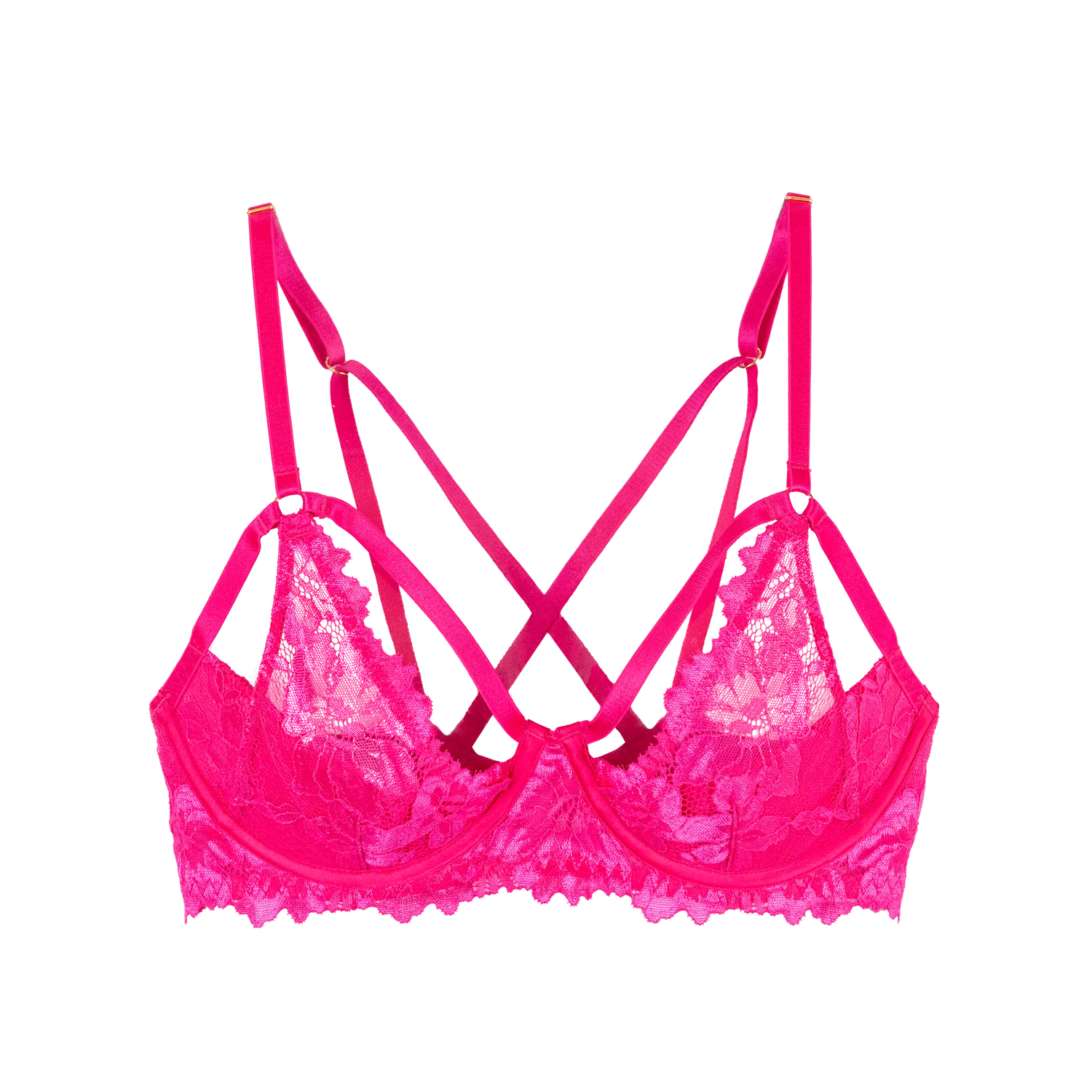 Lacy Underwire Padded Bralette - Hot Pink - Image 5