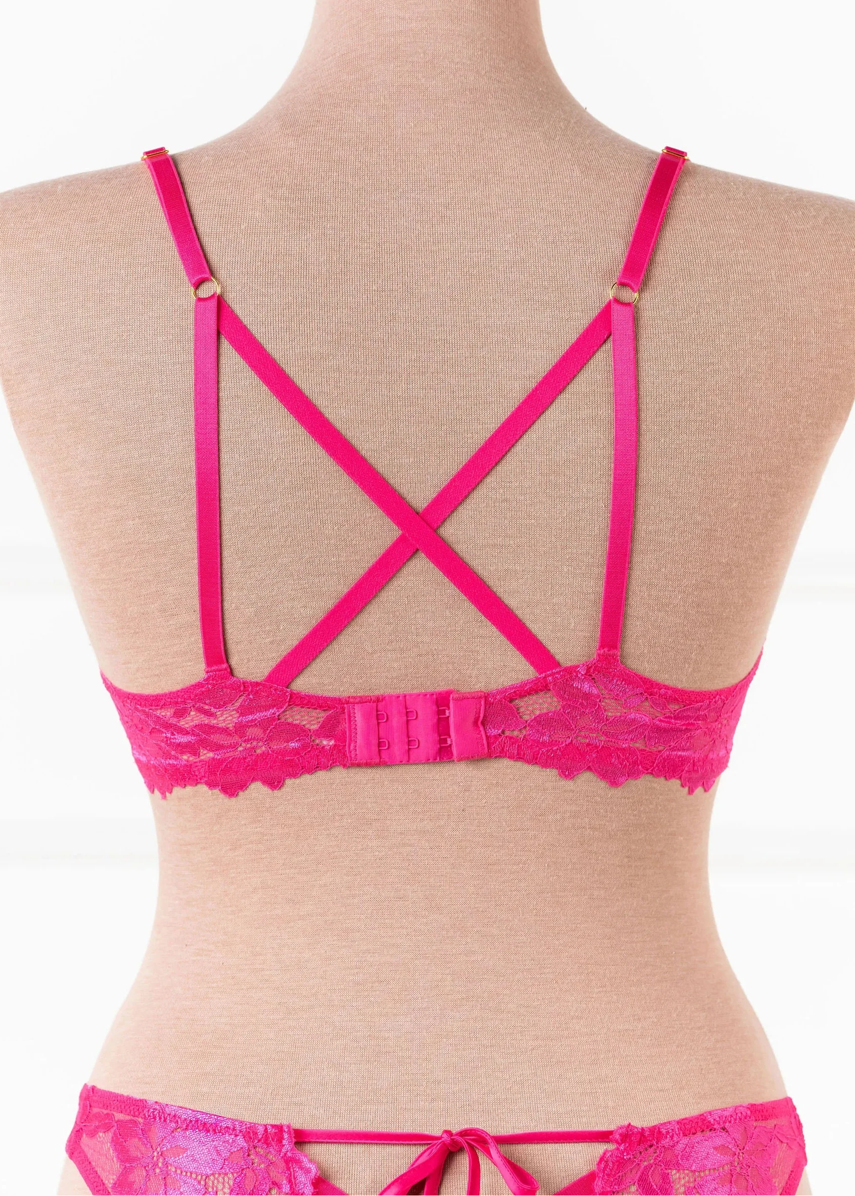 Lacy Underwire Padded Bralette - Hot Pink - Image 7