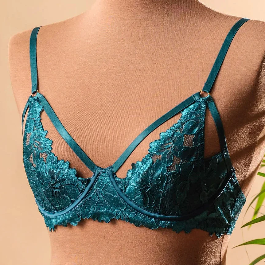 Lacy Underwire Padded Bralette - Teal - Image 10