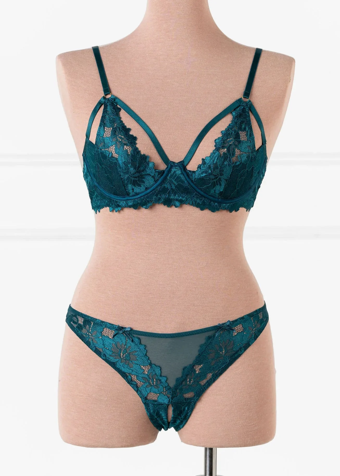Lacy Underwire Padded Bralette - Teal - Image 2