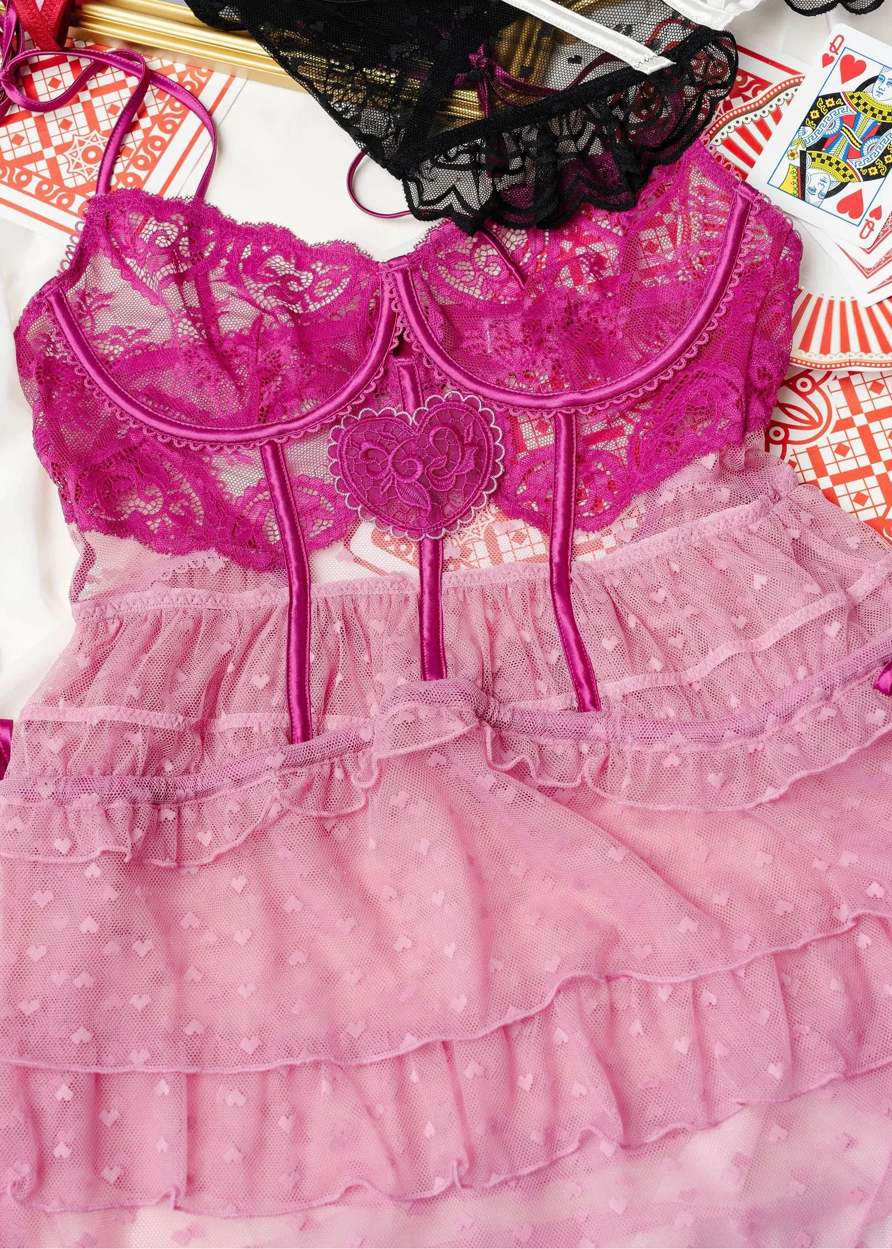 Lacy Underwire Ruched Babydoll - Fuchsia - Image 14