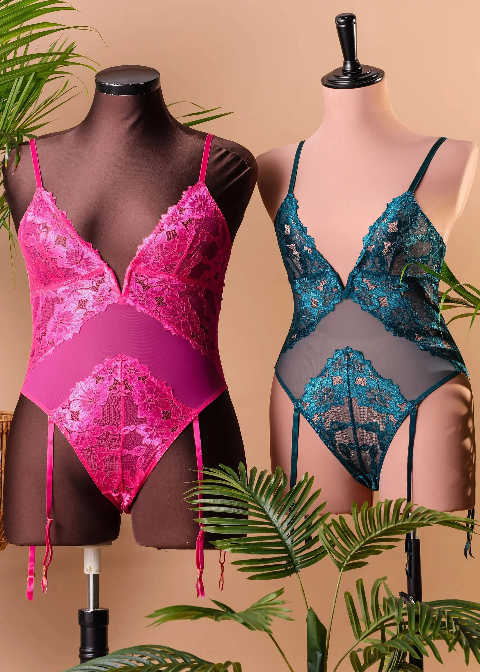Lacy V-Plunge Teddy - Hot Pink - Image 14