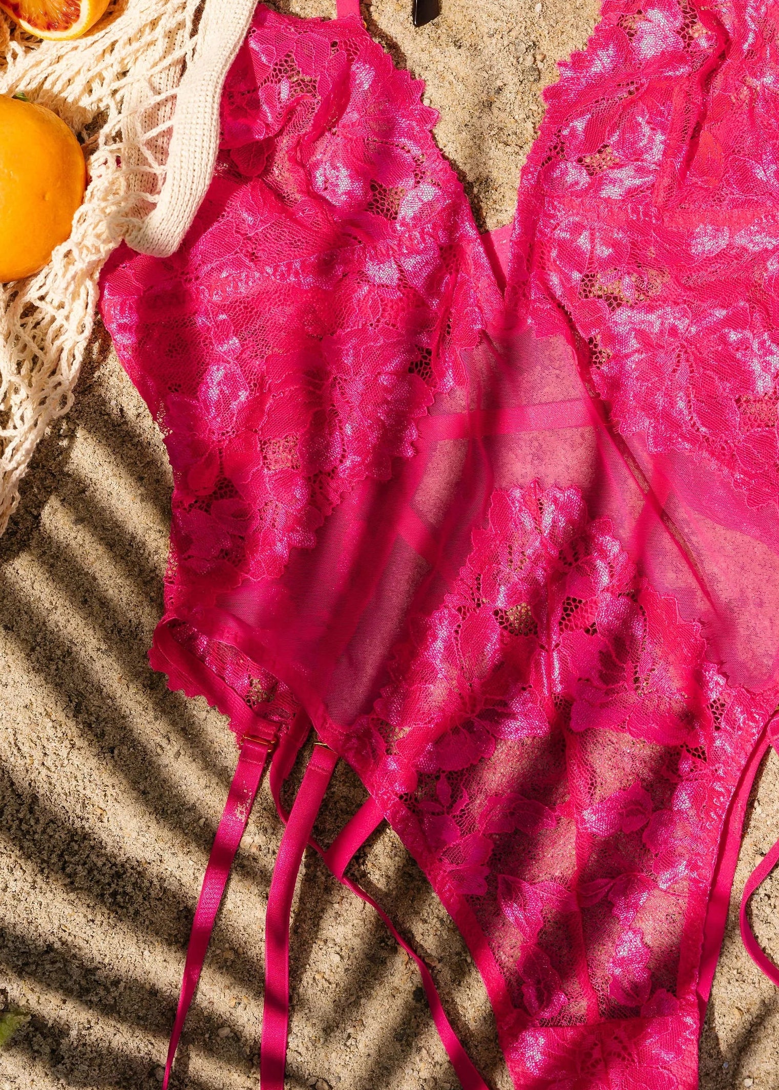 Lacy V-Plunge Teddy - Hot Pink - Image 16