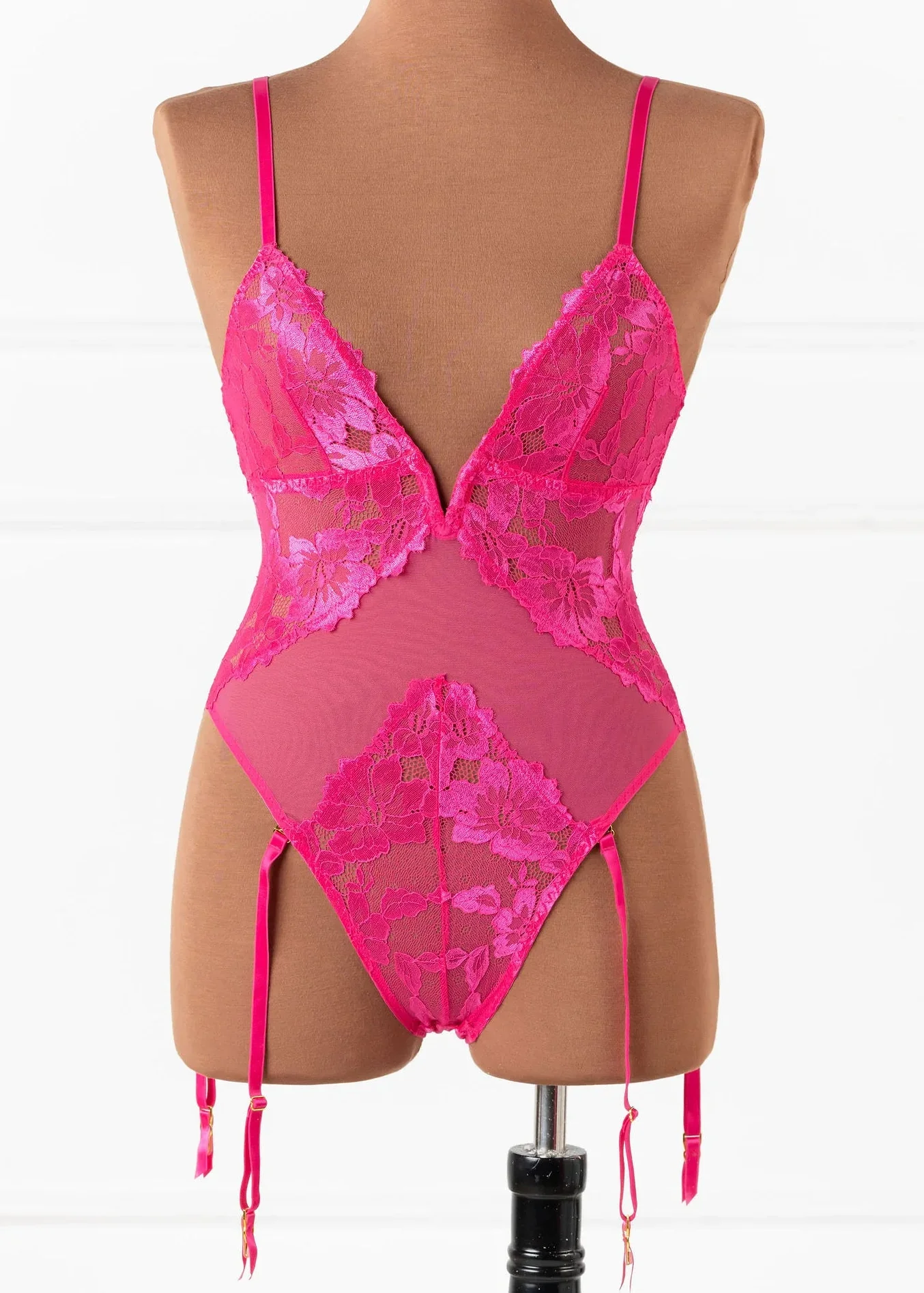 Lacy V-Plunge Teddy - Hot Pink - Image 3
