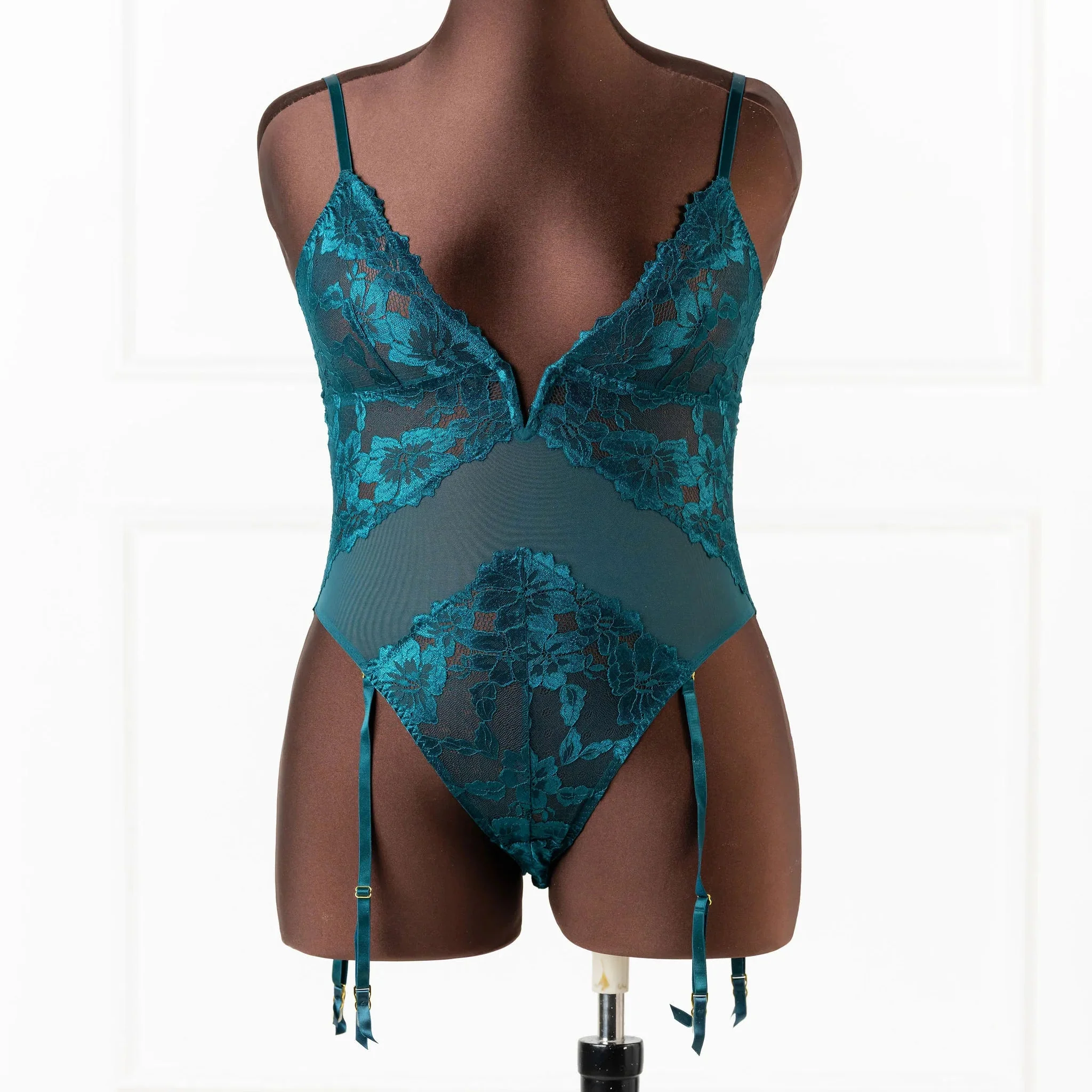 Lacy V-Plunge Teddy - Teal - Image 11