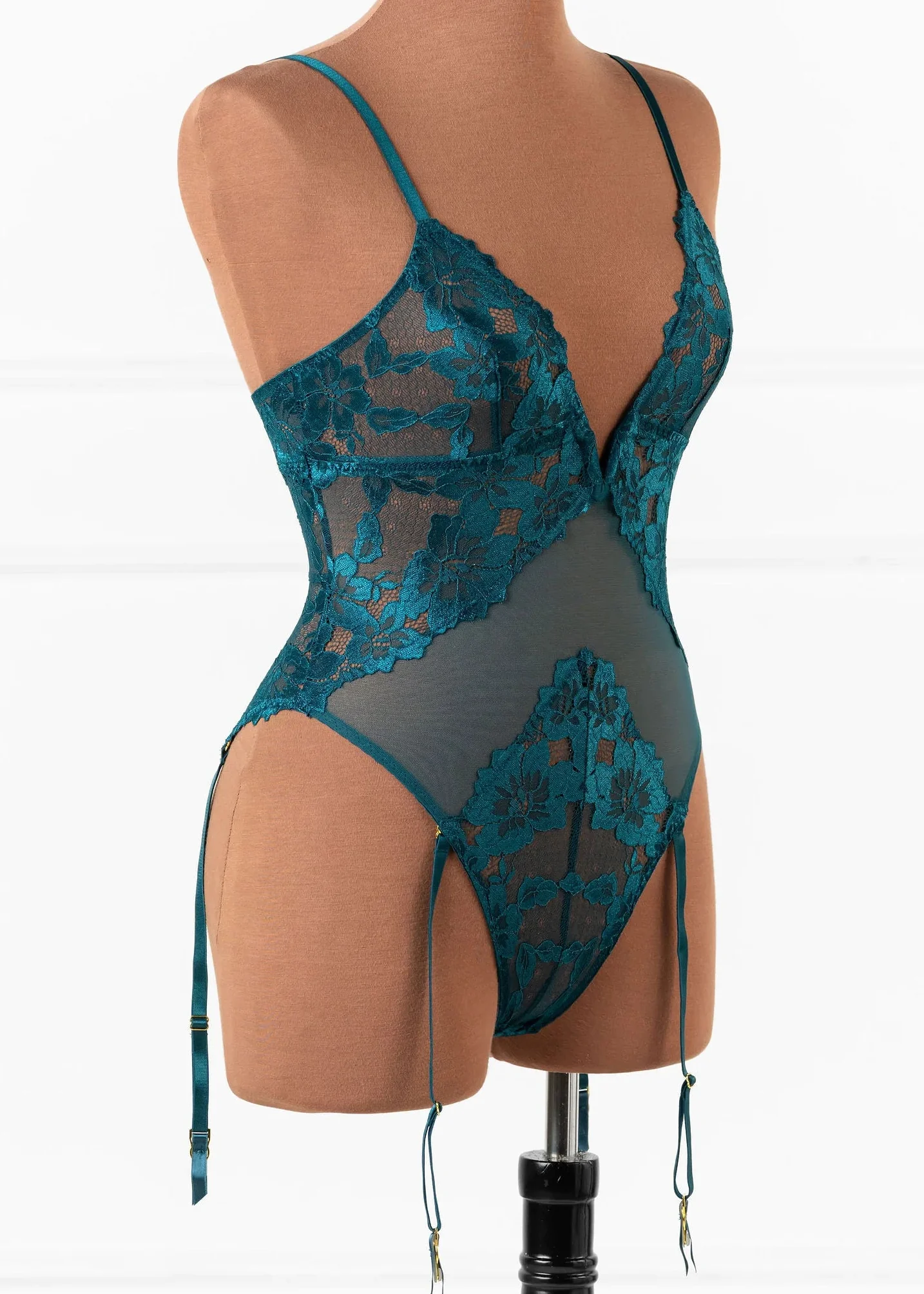 Lacy V-Plunge Teddy - Teal - Image 3