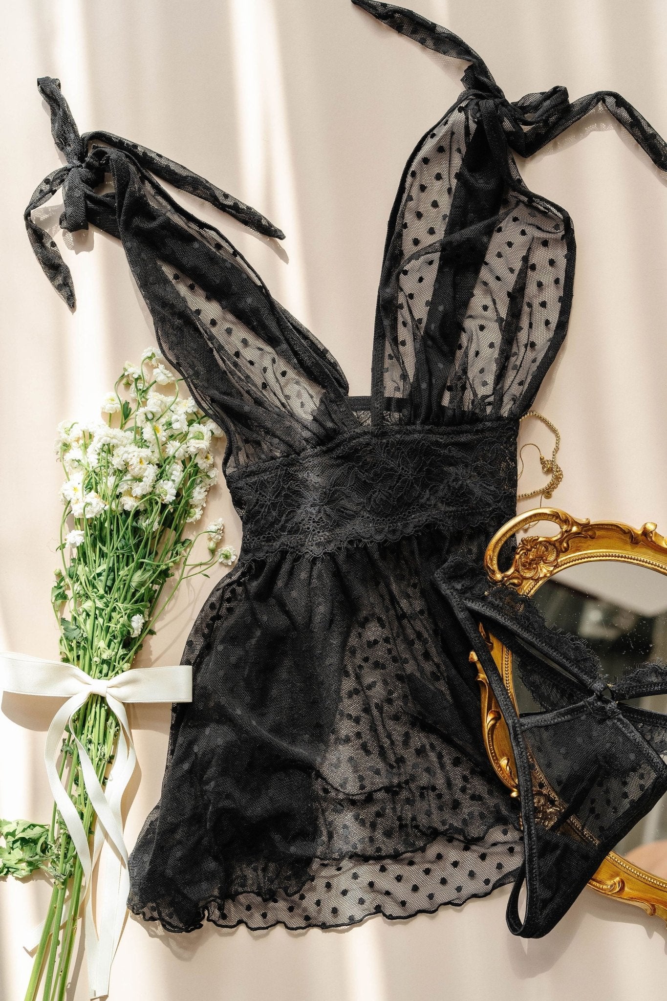 Polka Dot Mesh Babydoll - Black - Image 19