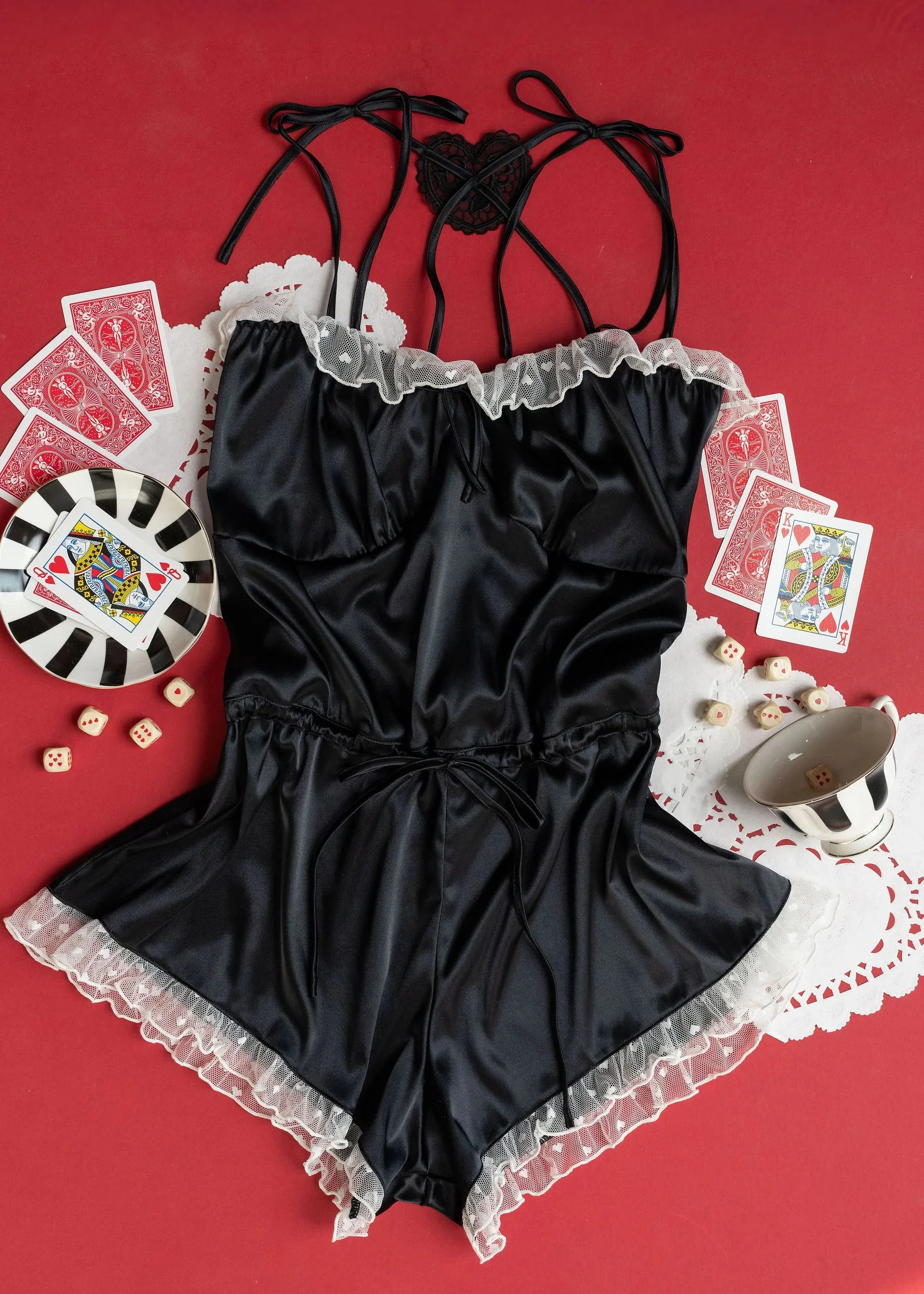 Satin Cross-Back Romper - Black - Image 13