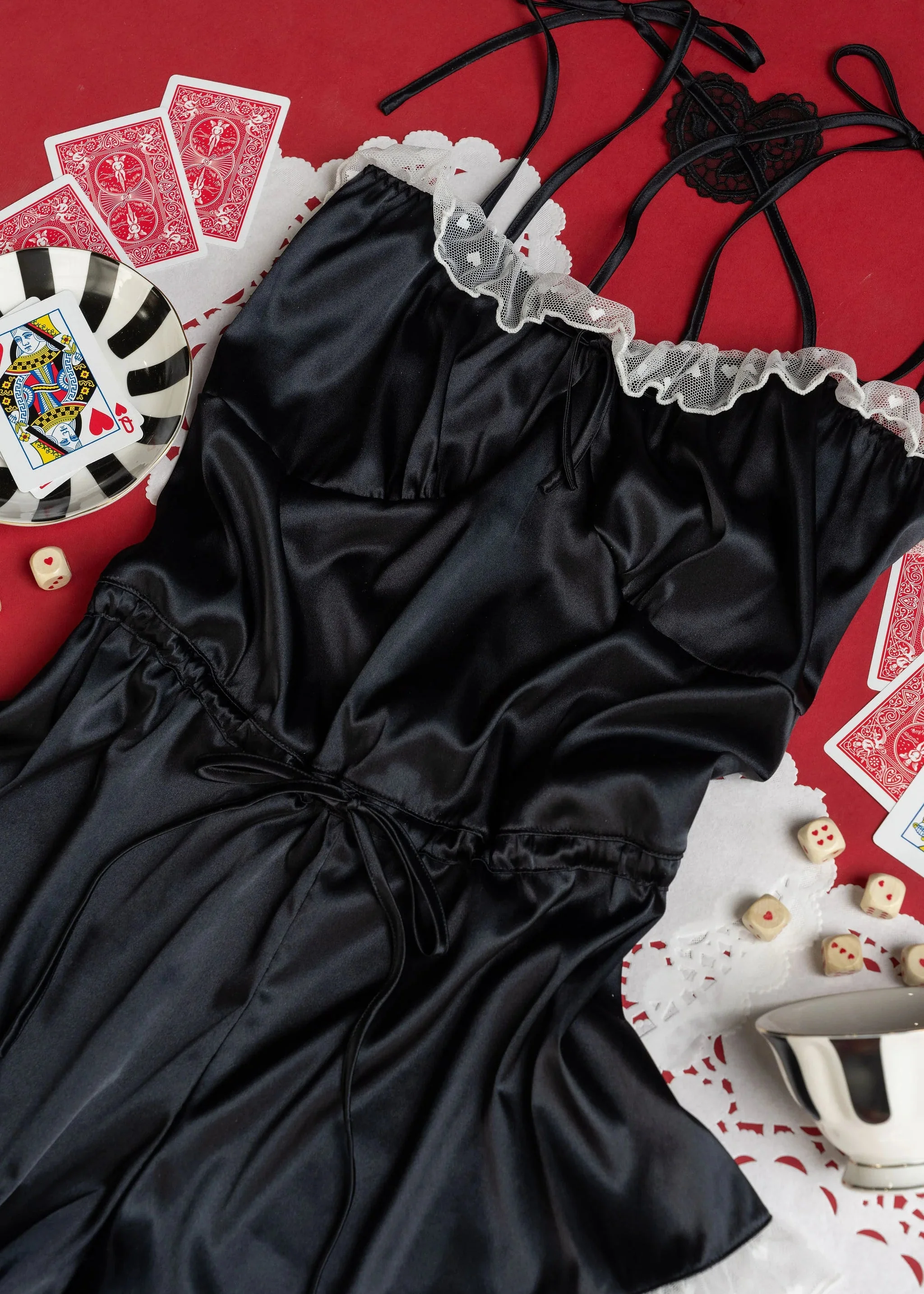 Satin Cross-Back Romper - Black - Image 14