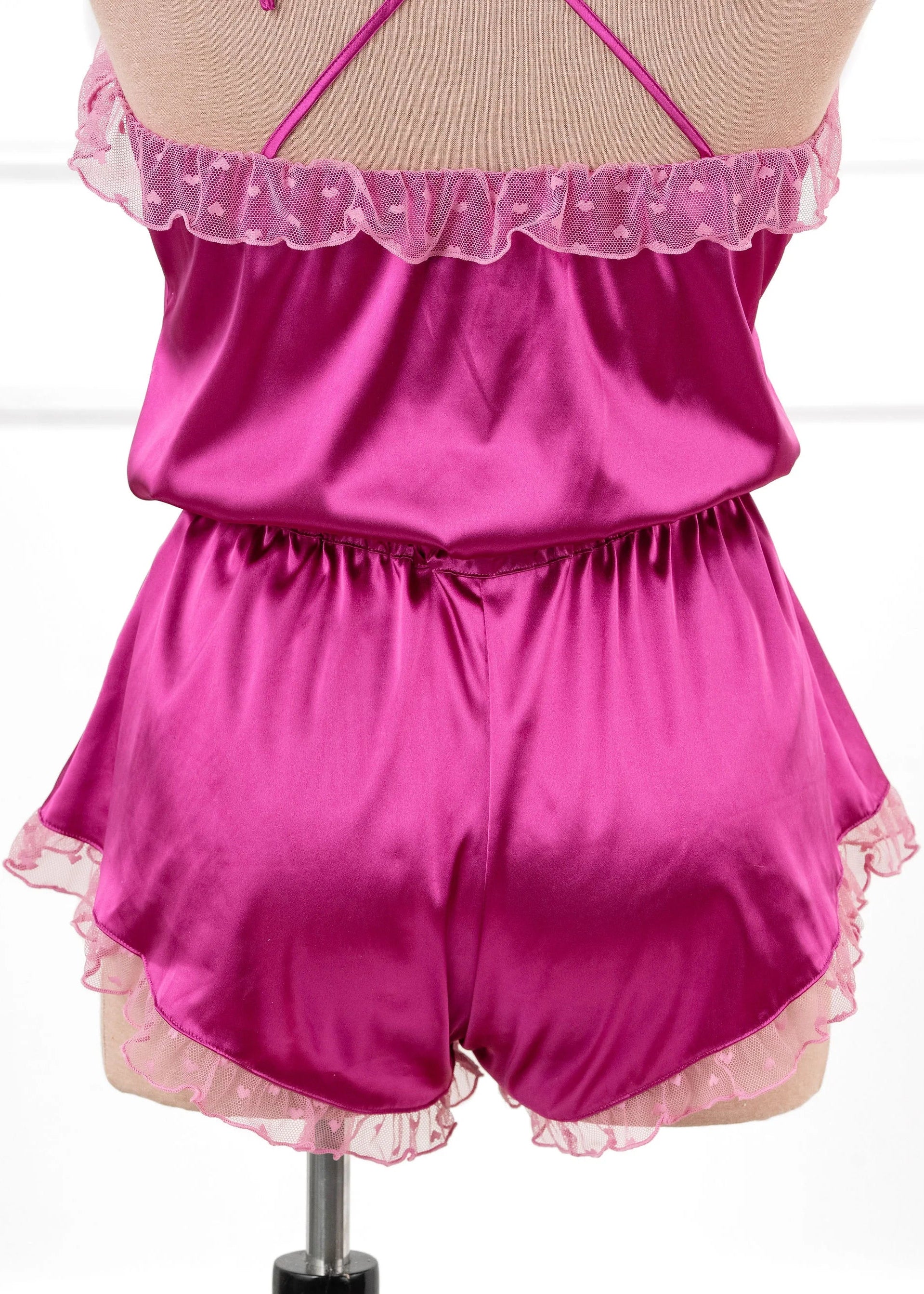 Satin Cross-Back Romper - Fuchsia - Image 5