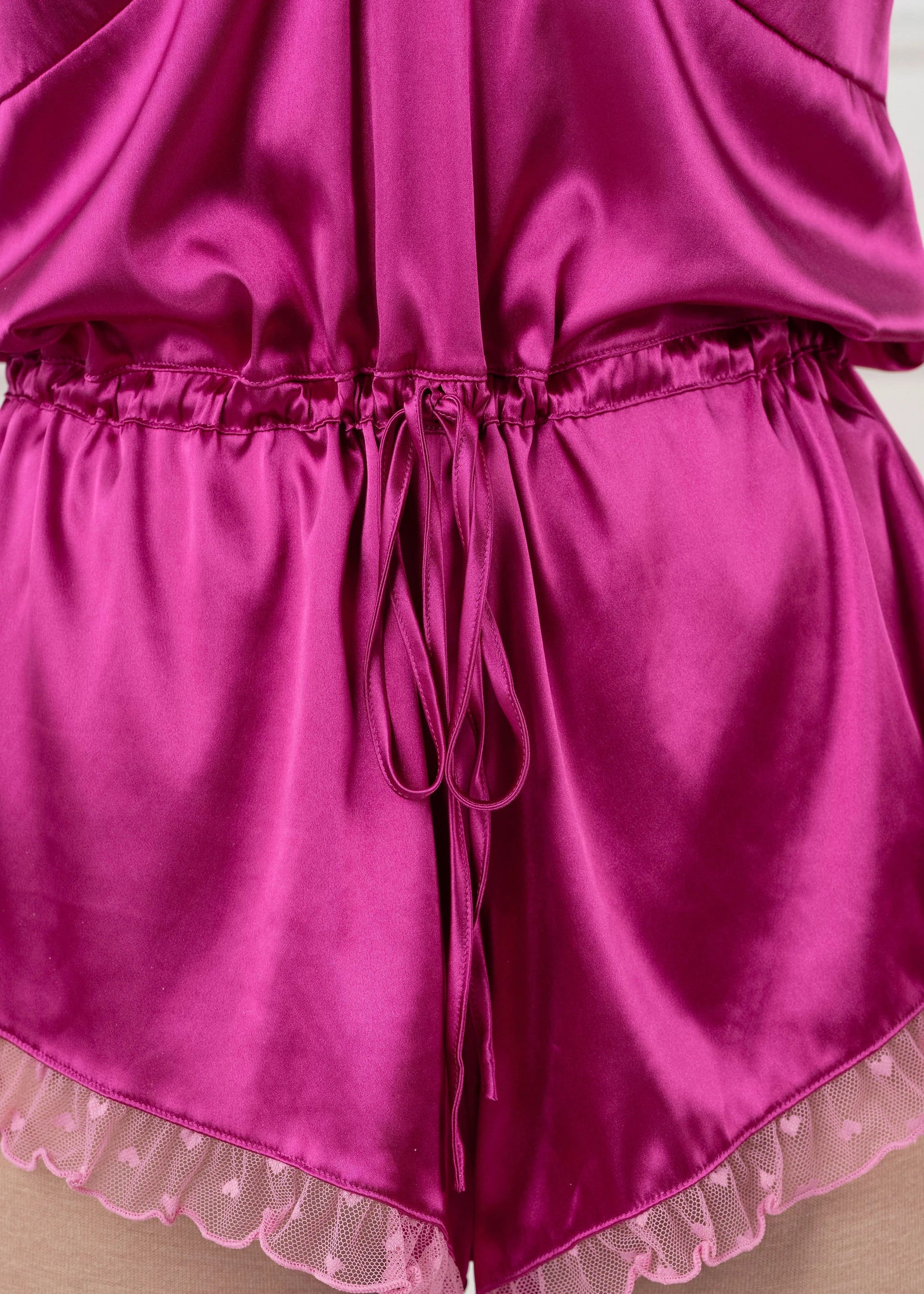 Satin Cross-Back Romper - Fuchsia - Image 9