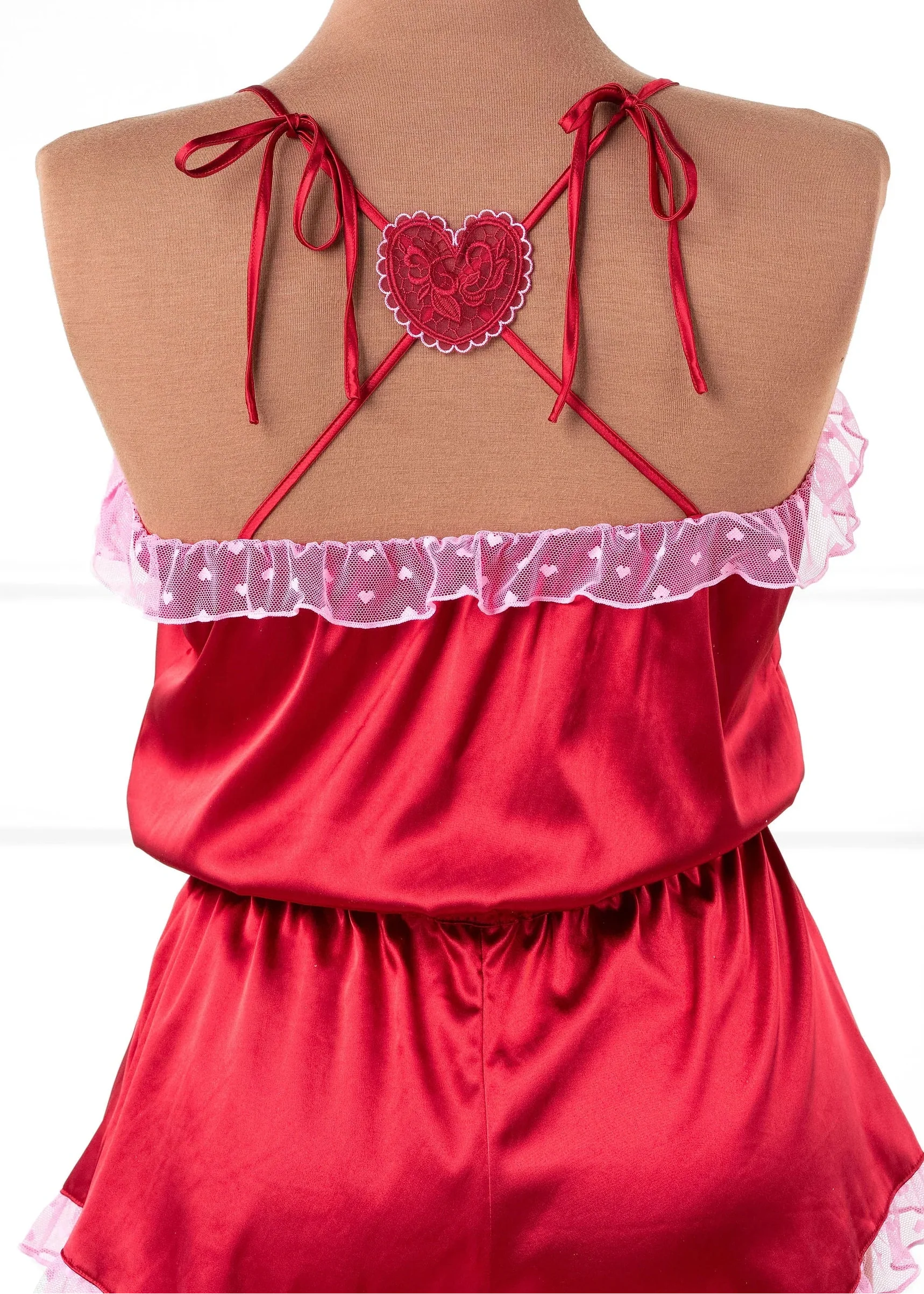 Satin Cross-Back Romper - Red - Image 10