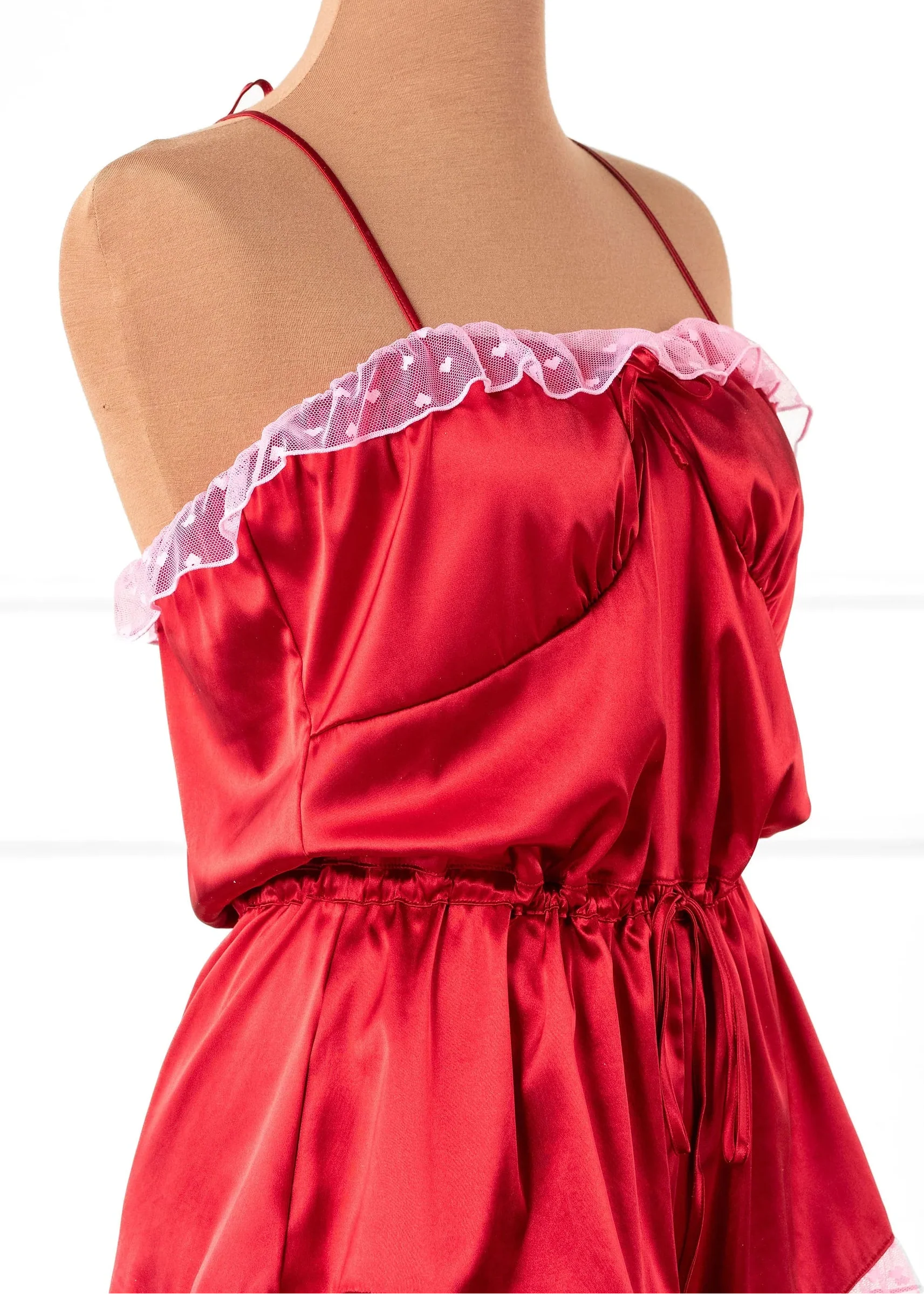 Satin Cross-Back Romper - Red - Image 11