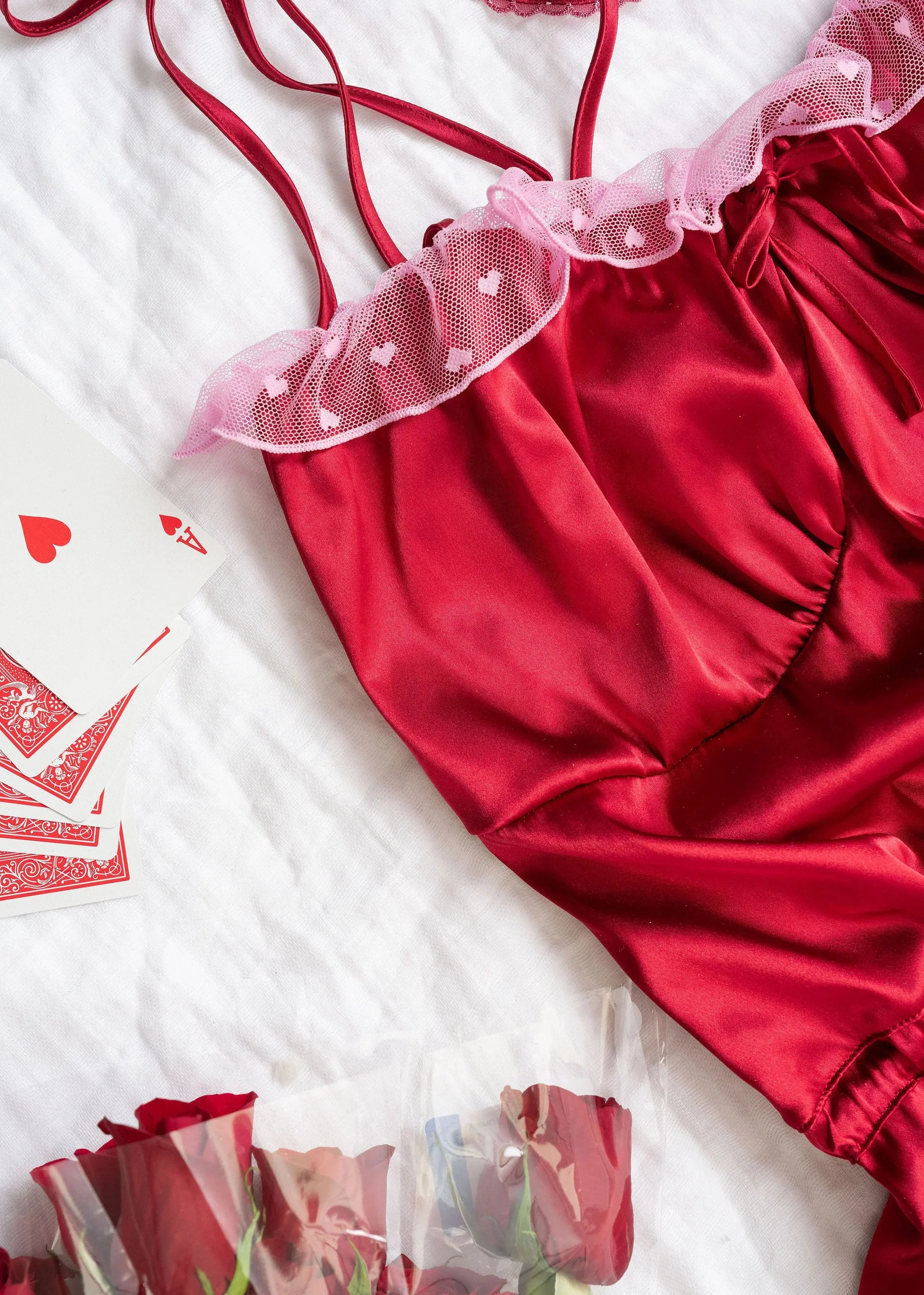 Satin Cross-Back Romper - Red - Image 12