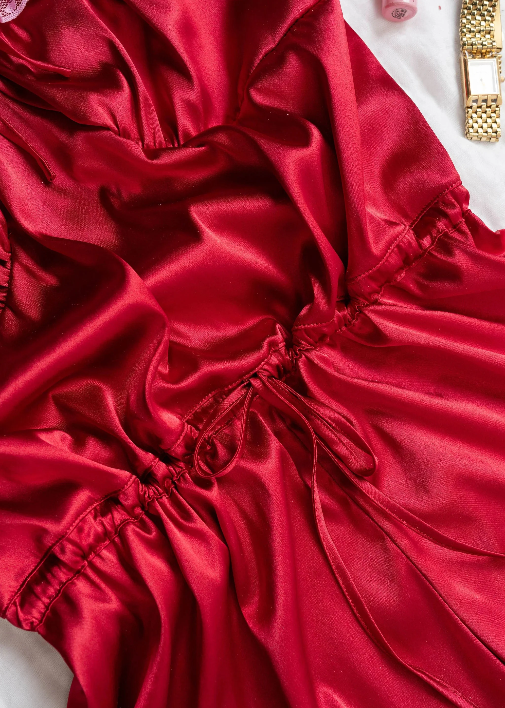 Satin Cross-Back Romper - Red - Image 14