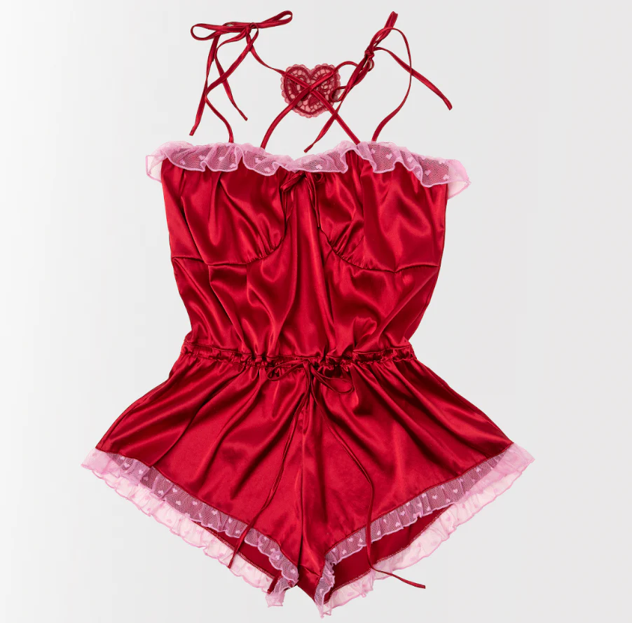 Satin Cross-Back Romper - Red - Image 18