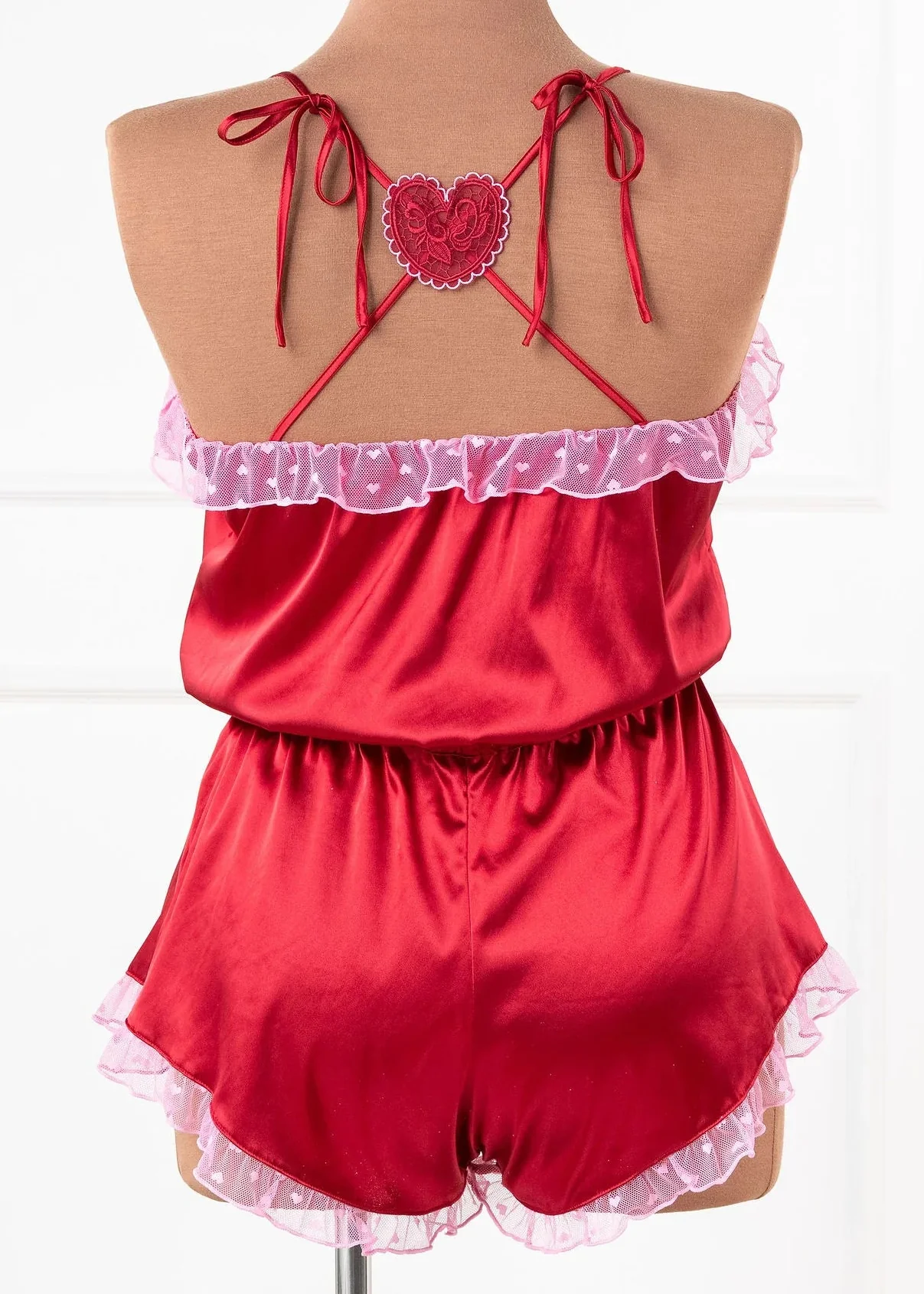 Satin Cross-Back Romper - Red - Image 3
