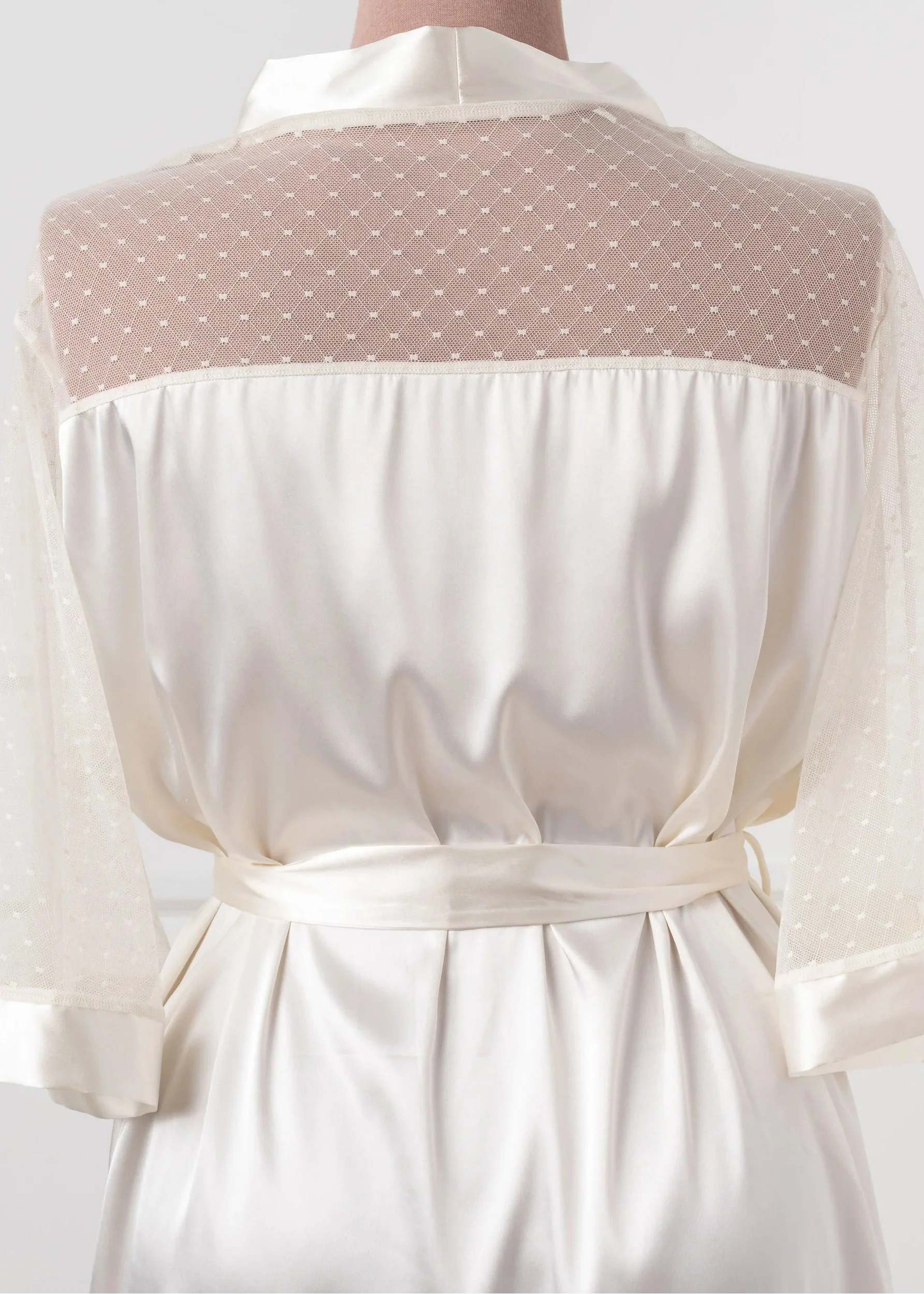 Satin & Diamond Mesh Robe - Pearl - Image 11