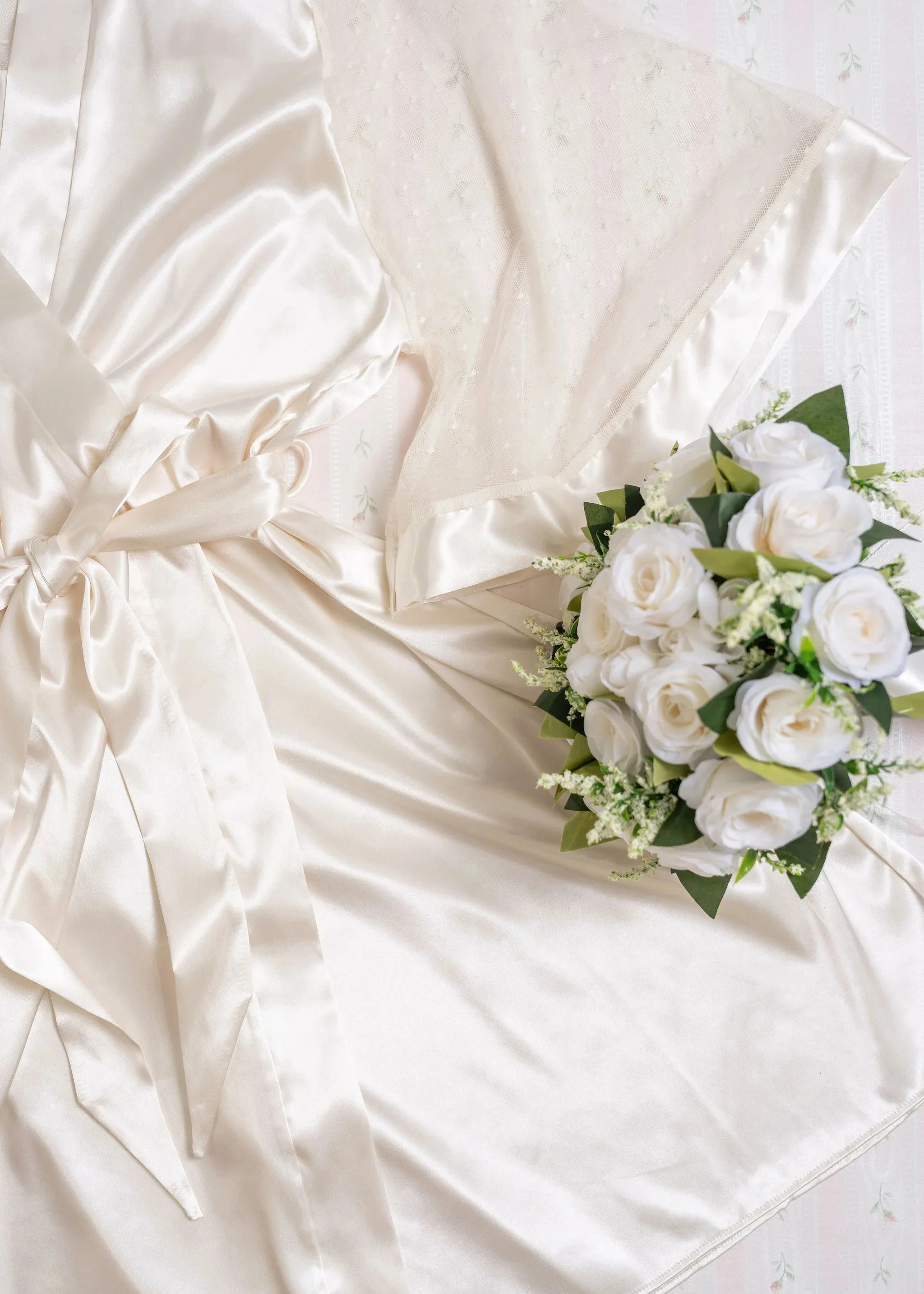 Satin & Diamond Mesh Robe - Pearl - Image 13