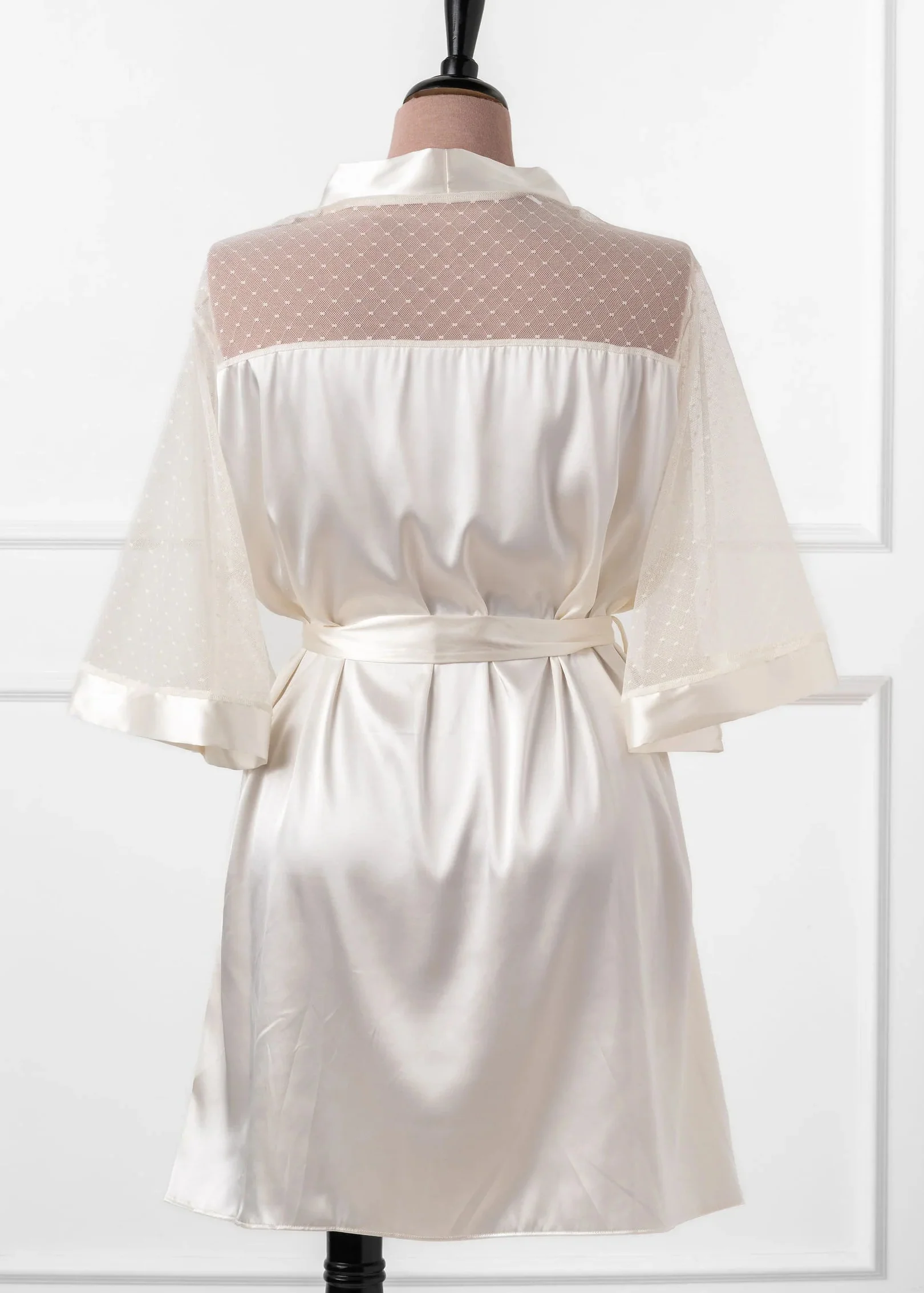 Satin & Diamond Mesh Robe - Pearl - Image 4