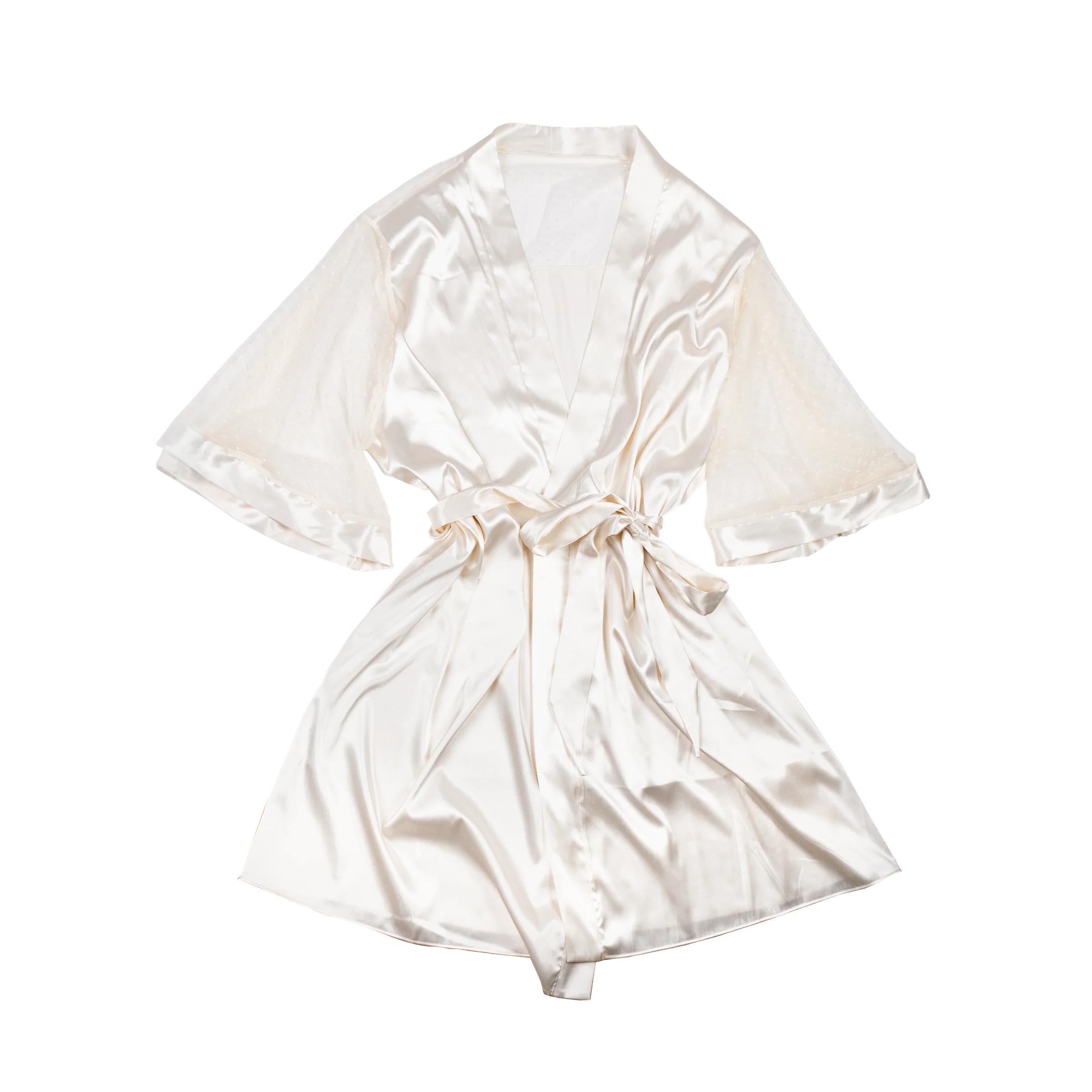 Satin & Diamond Mesh Robe - Pearl - Image 6