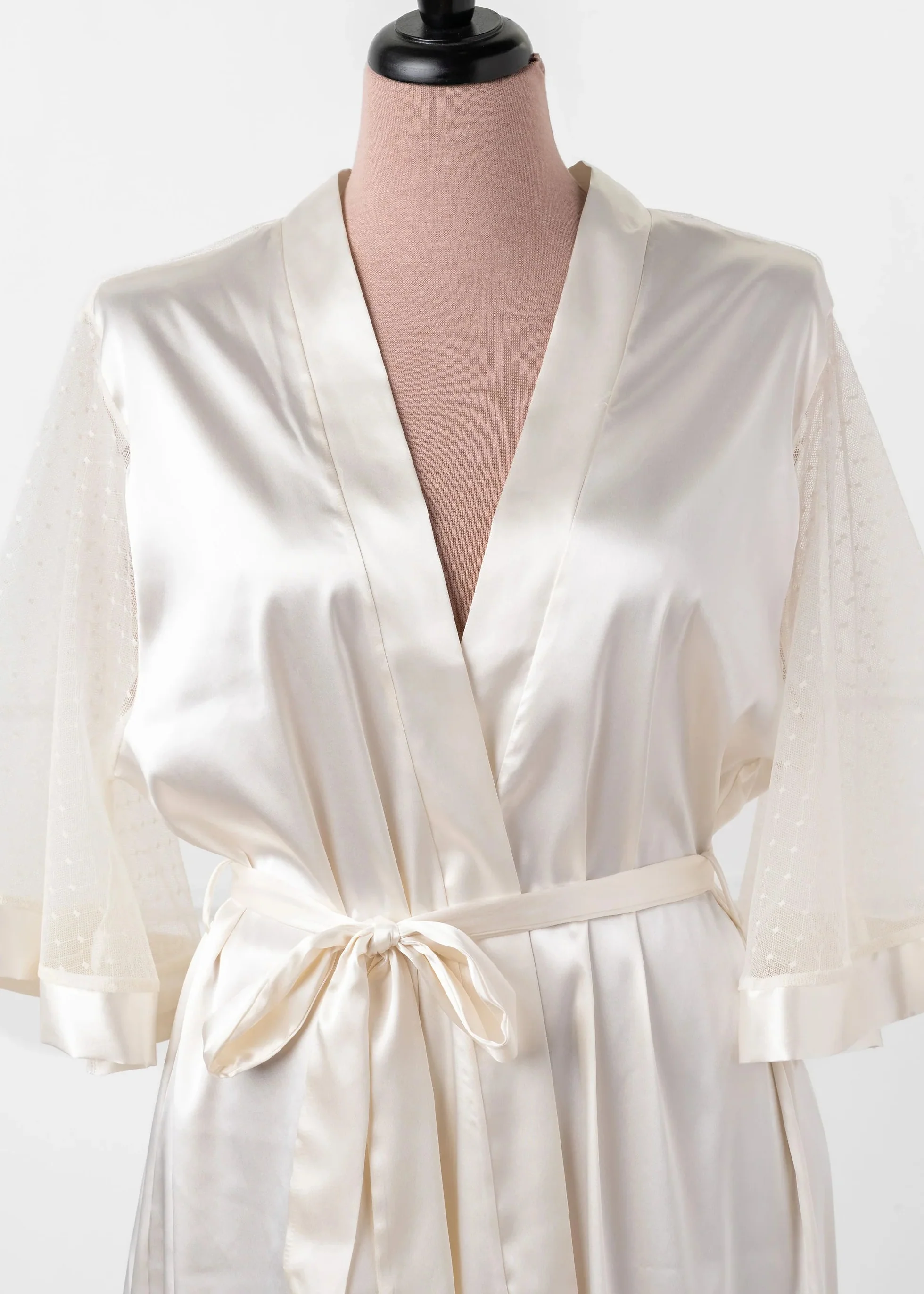 Satin & Diamond Mesh Robe - Pearl - Image 7