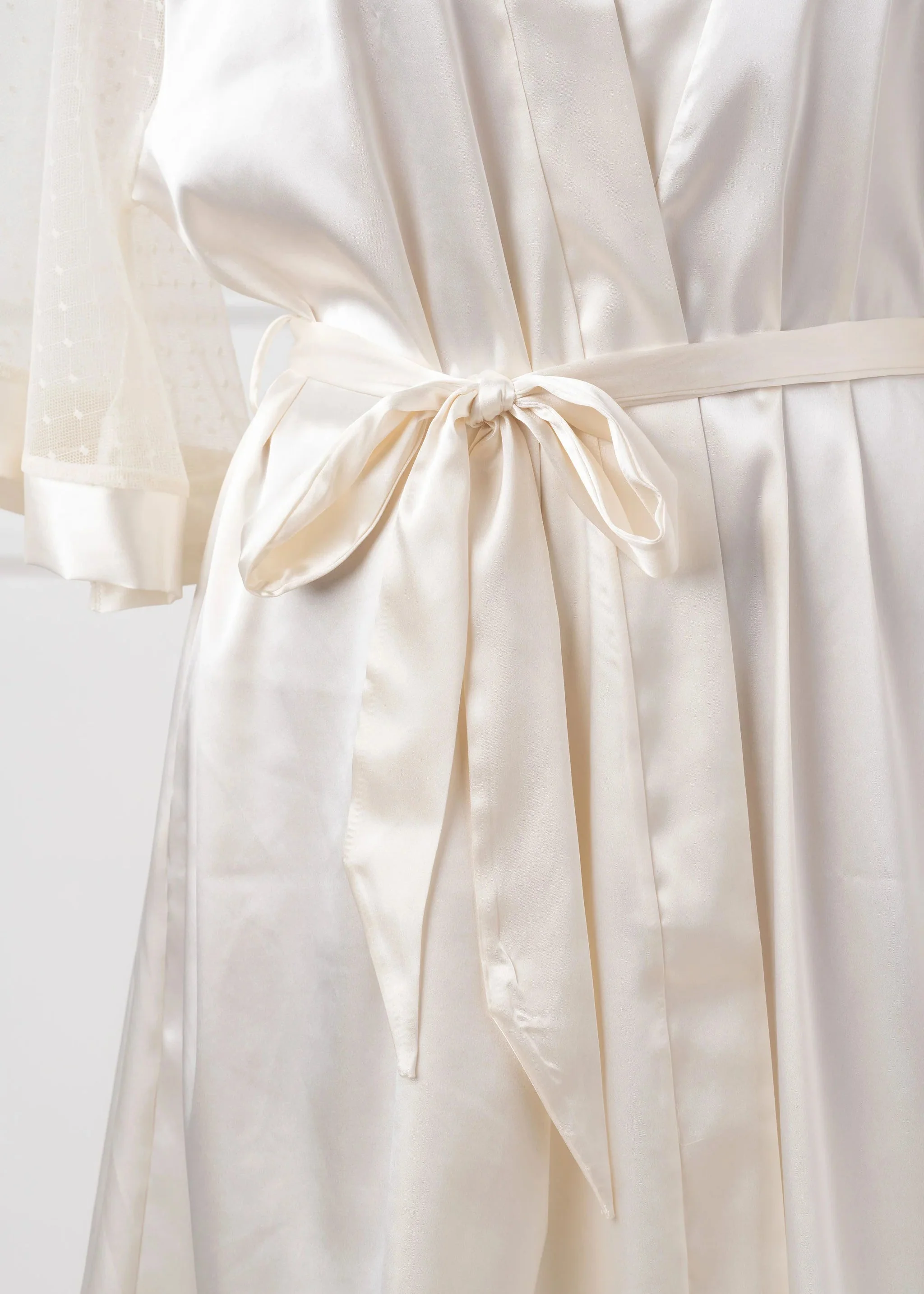 Satin & Diamond Mesh Robe - Pearl - Image 9
