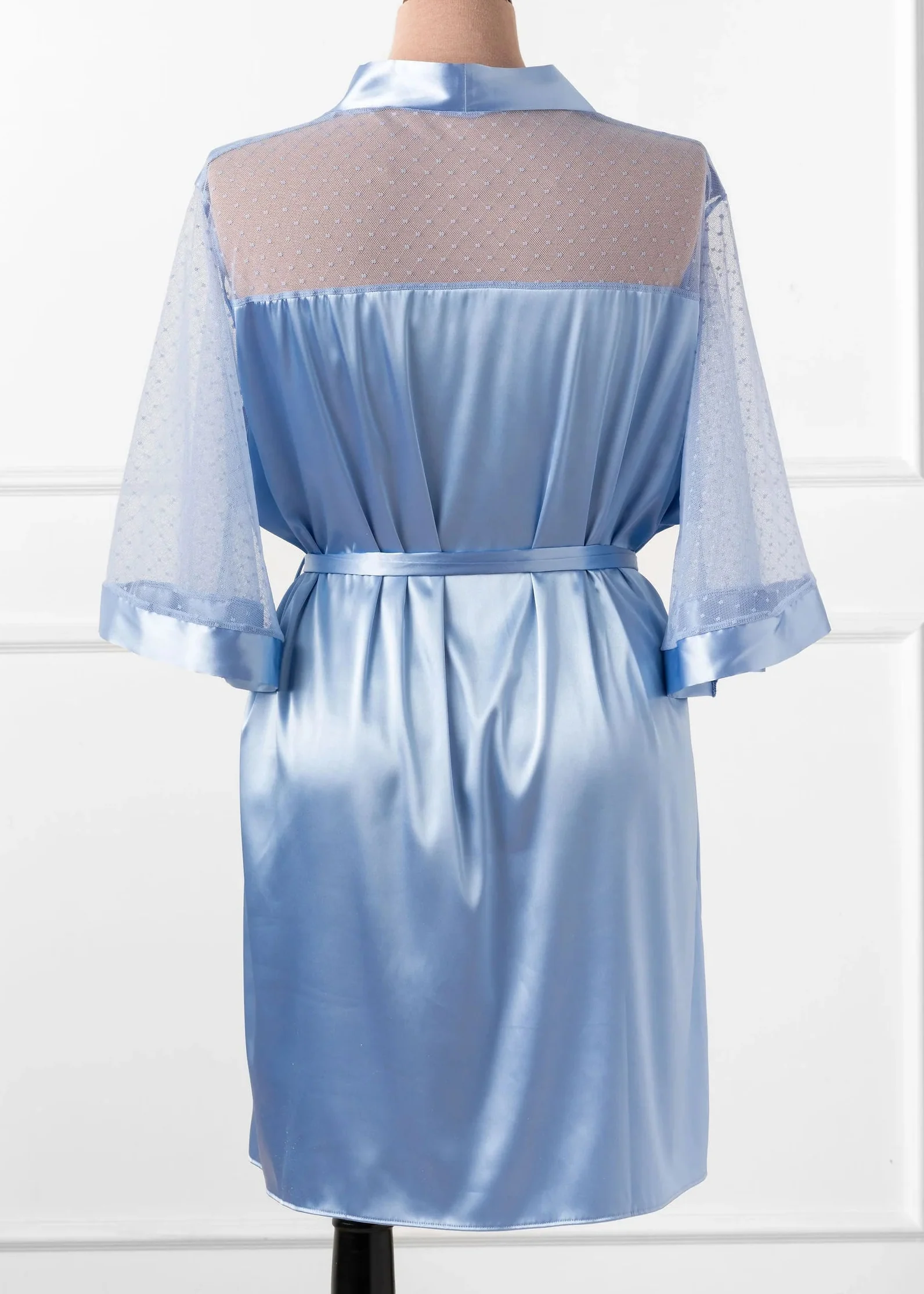 Satin & Diamond Mesh Robe - Sky Blue - Image 3