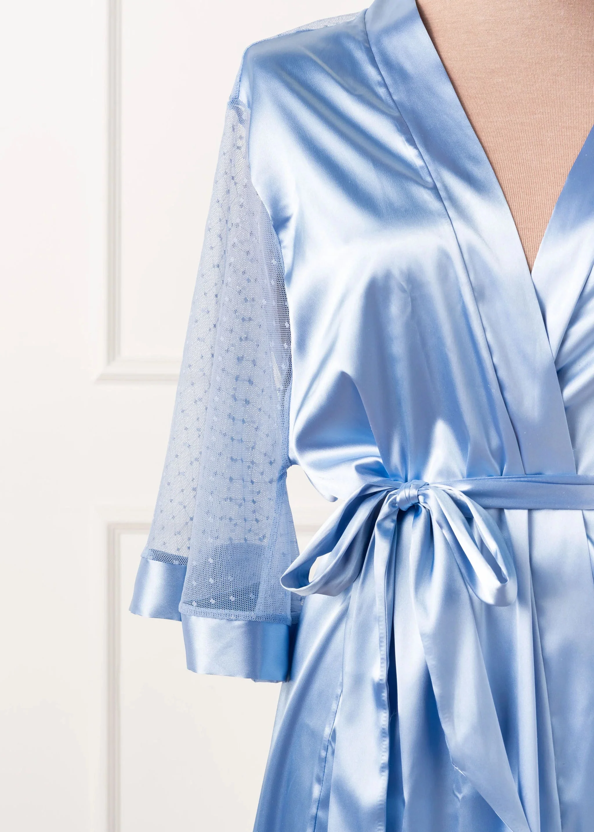 Satin & Diamond Mesh Robe - Sky Blue - Image 5