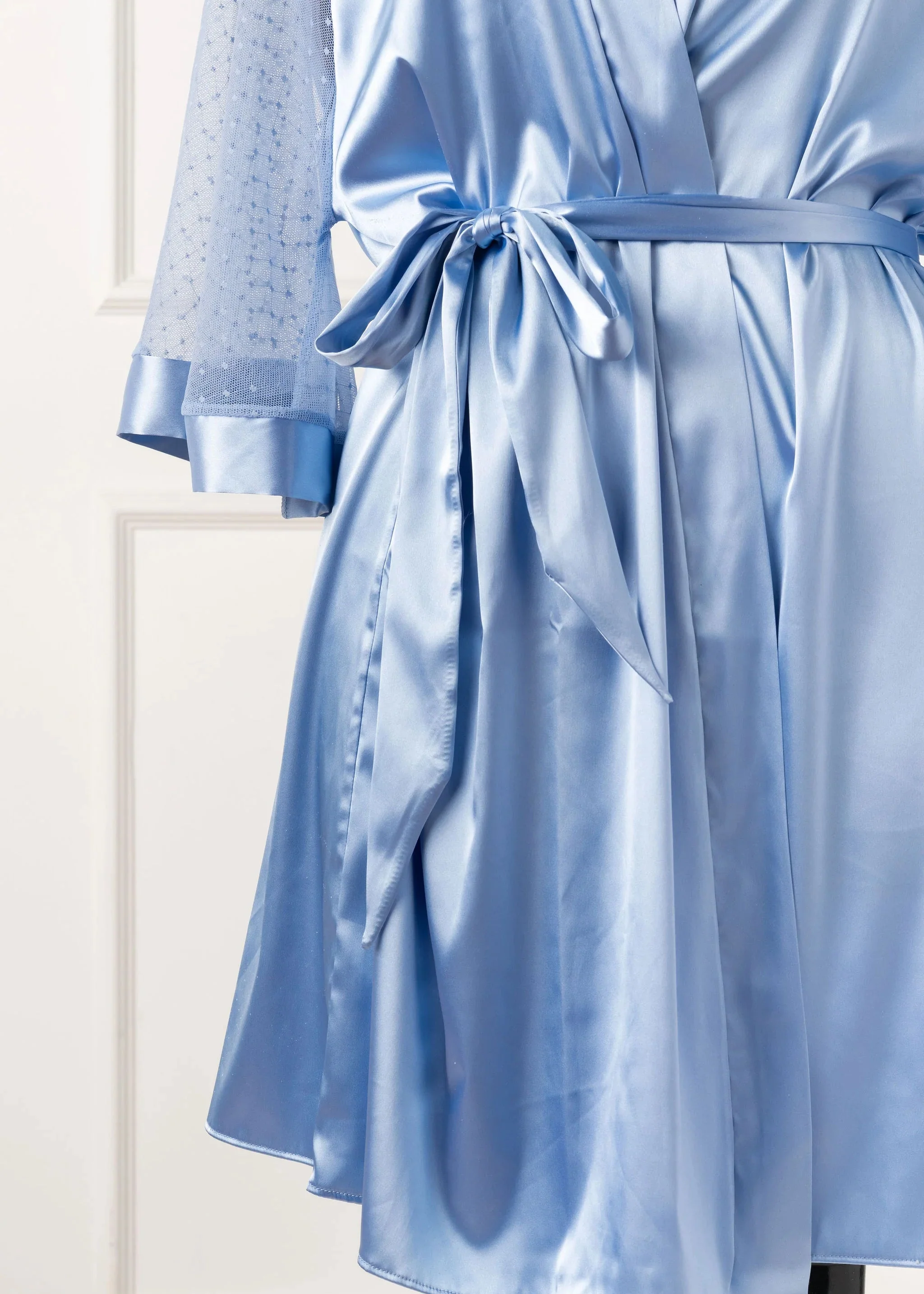 Satin & Diamond Mesh Robe - Sky Blue - Image 6