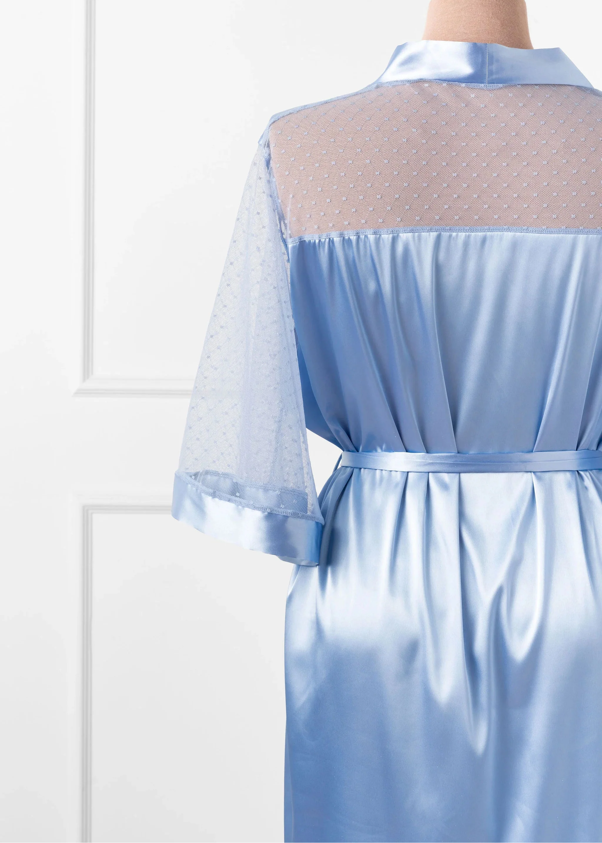 Satin & Diamond Mesh Robe - Sky Blue - Image 7