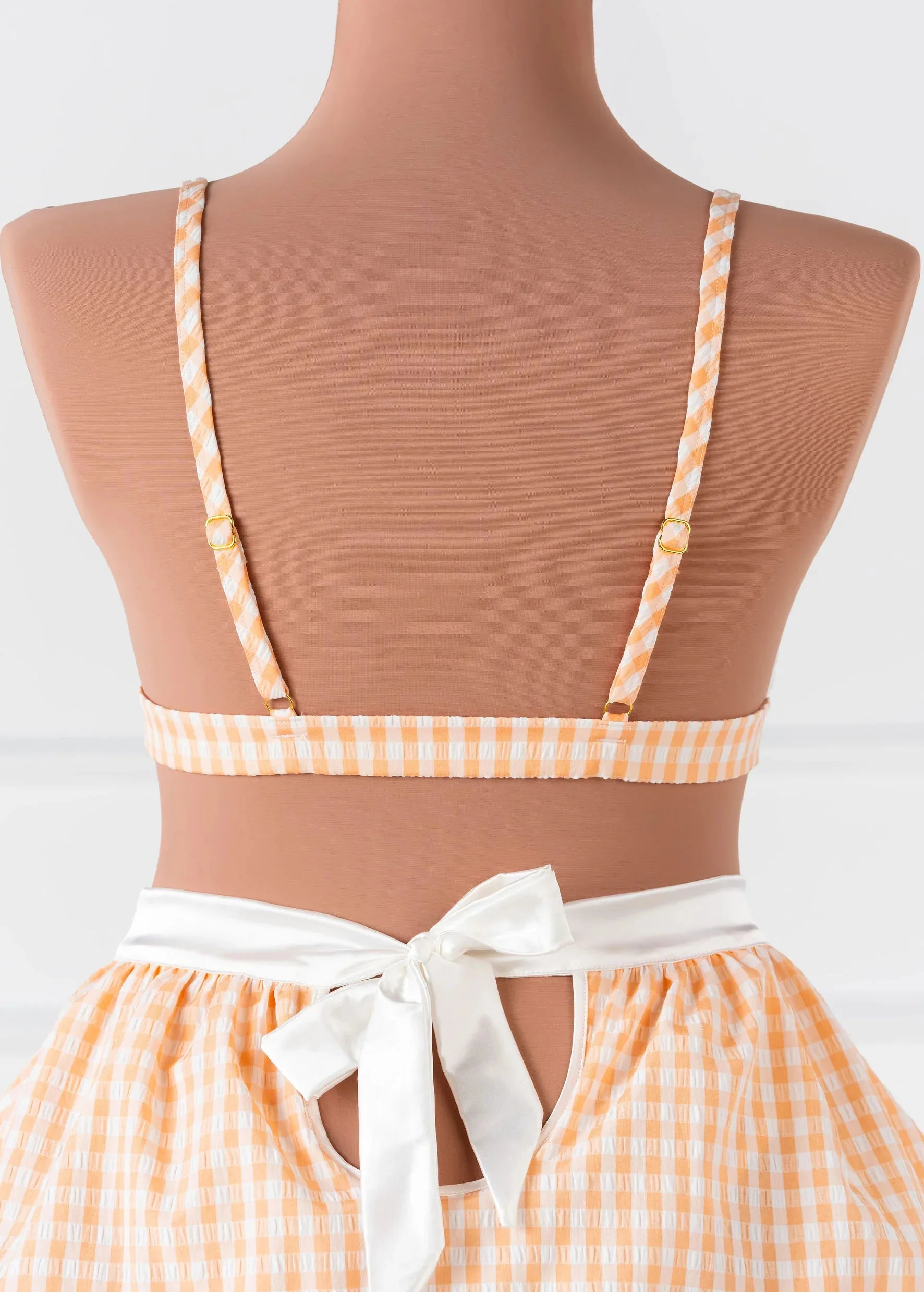 Gingham & Eyelet Lace Bow Bralette - Peach - Image 6