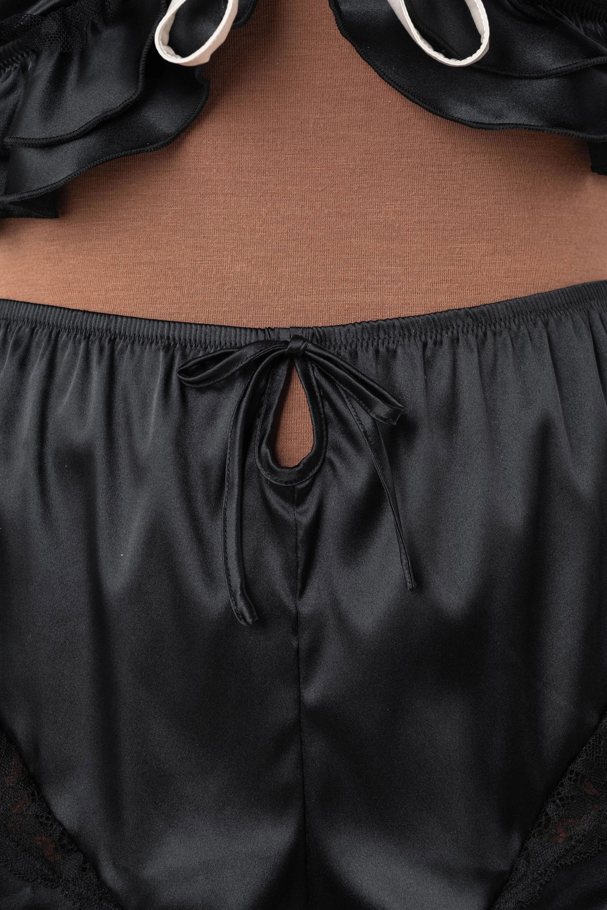 High Waist Satin Flutter Shorts - Black - Image 7
