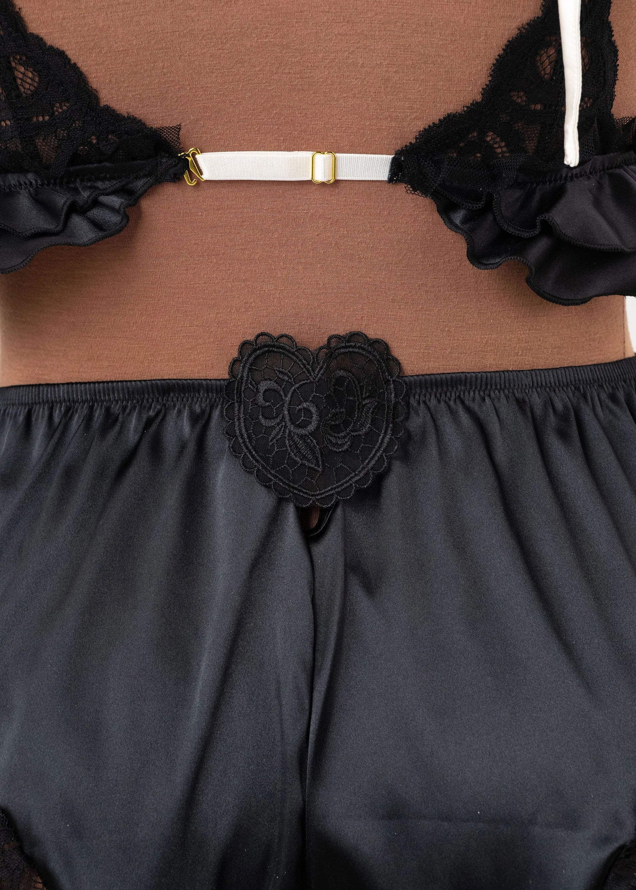 High Waist Satin Flutter Shorts - Black - Image 9