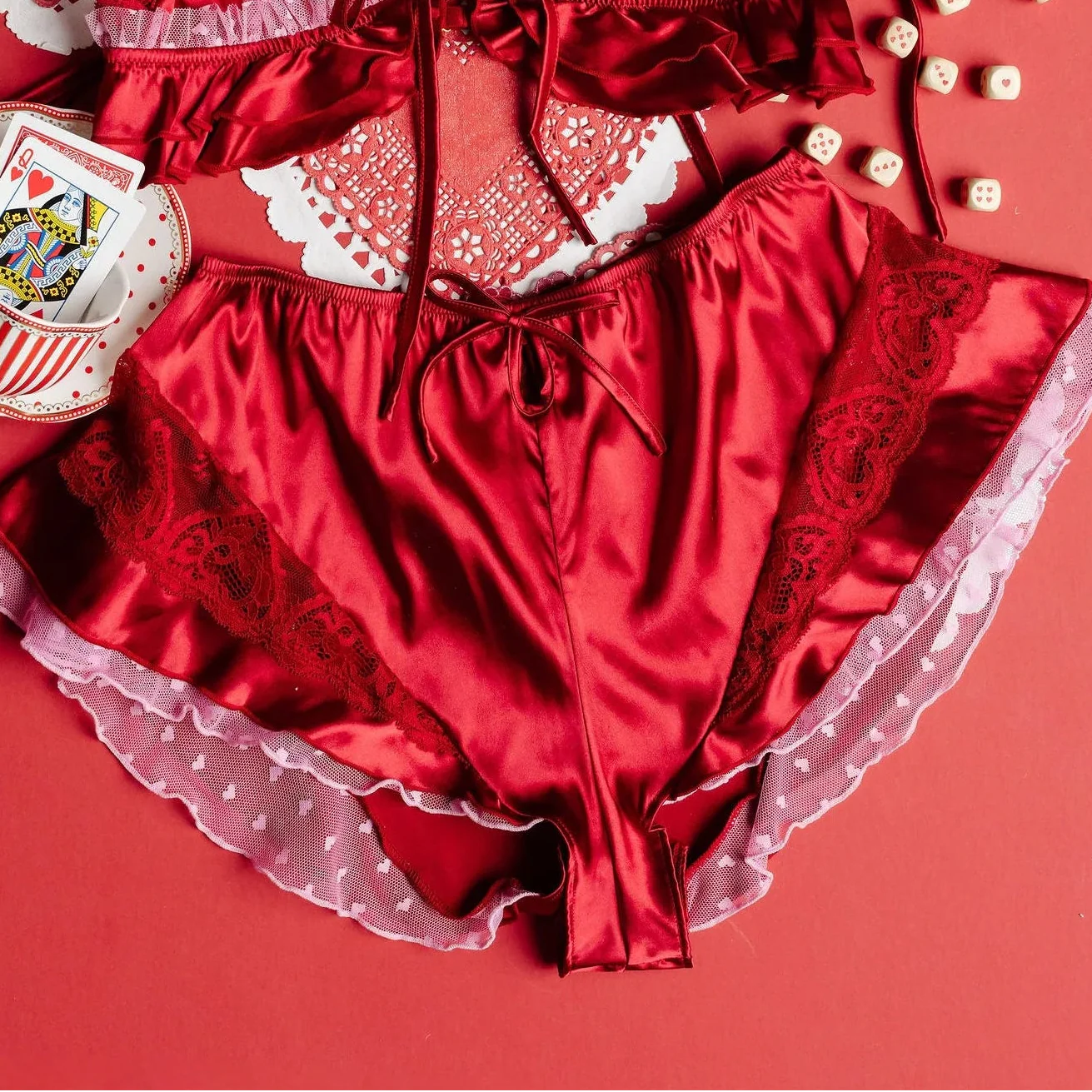 High Waist Satin Flutter Shorts - Red - Image 18