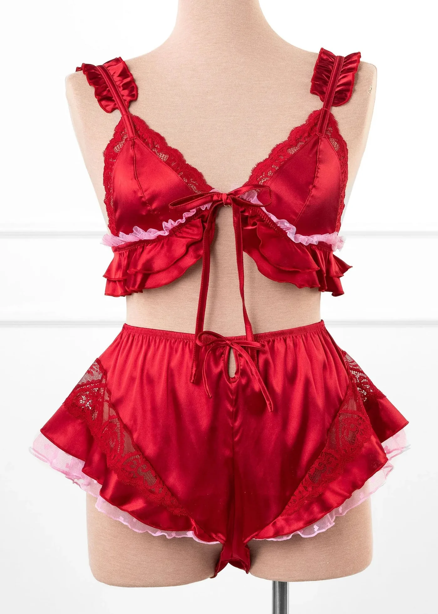 High Waist Satin Flutter Shorts - Red - Image 4