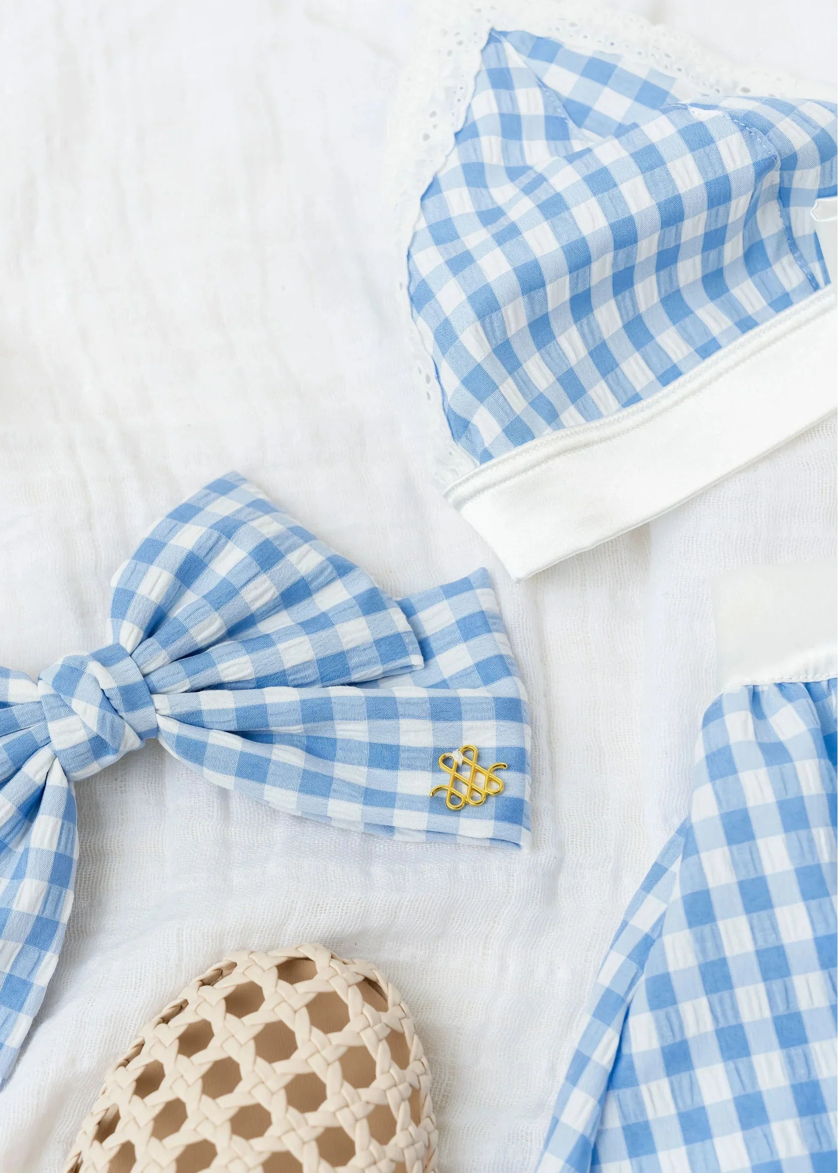 Satin & Gingham Bow Bralette - Blue - Image 11