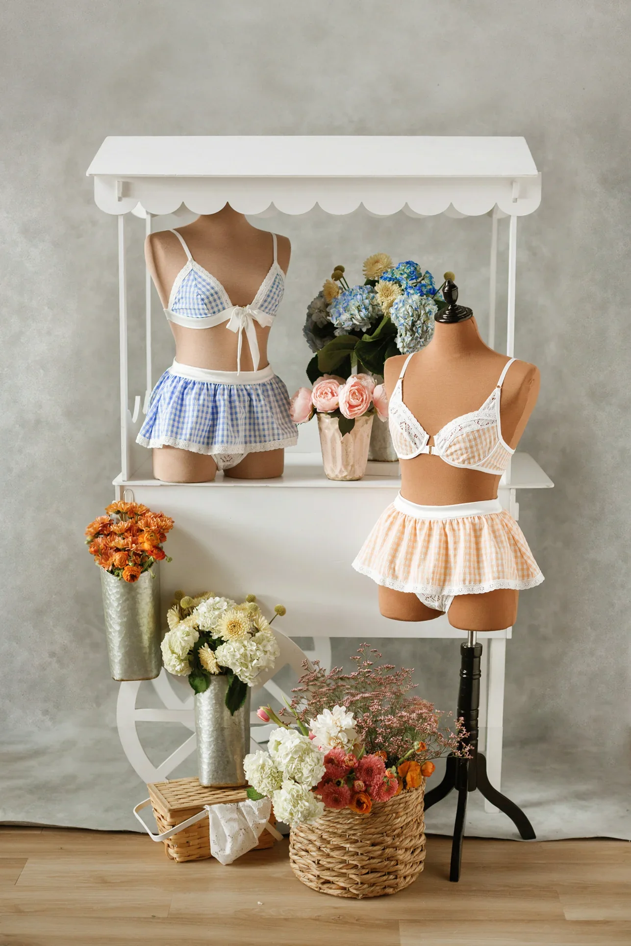 Satin & Gingham Bow Bralette - Blue - Image 14