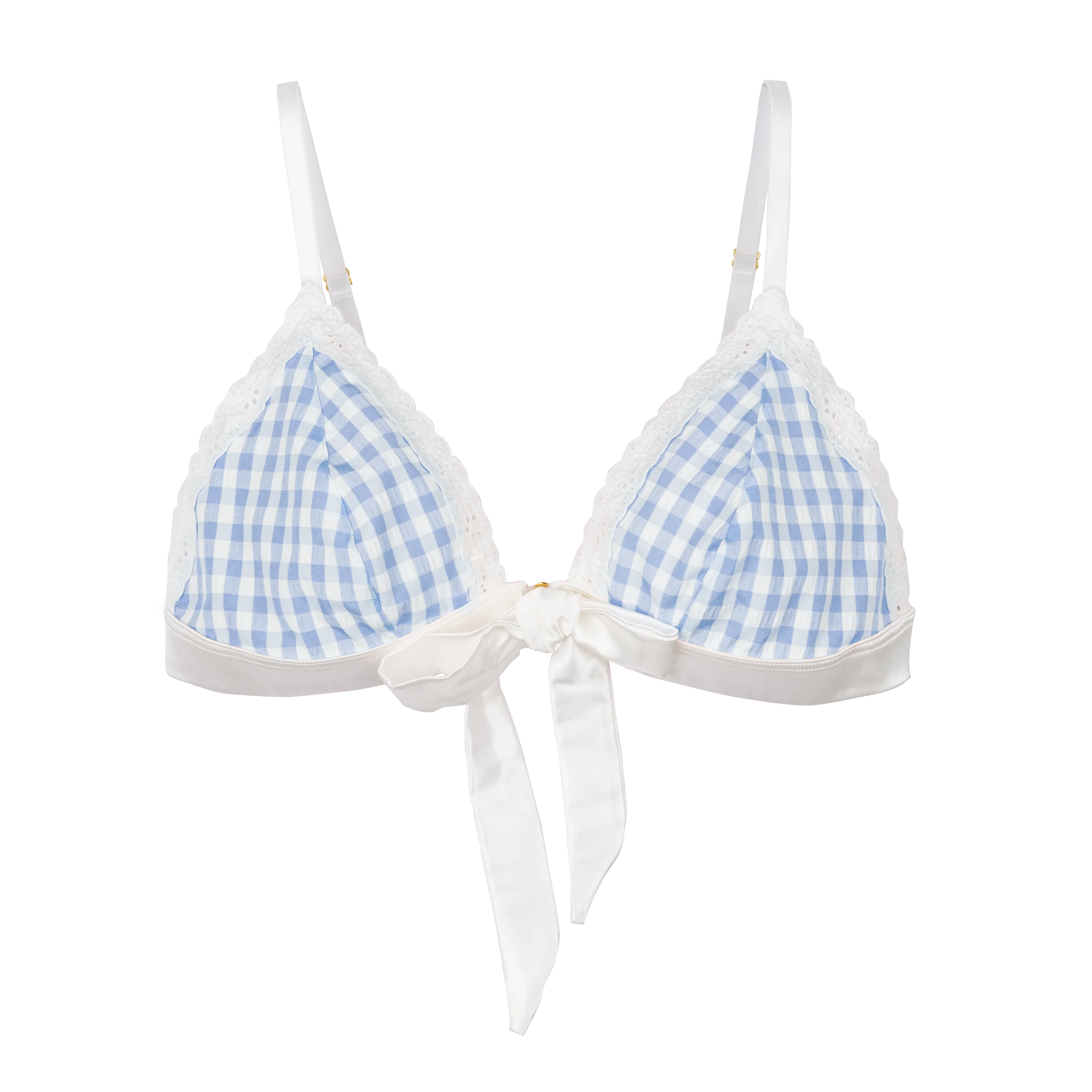 Satin & Gingham Bow Bralette - Blue - Image 16