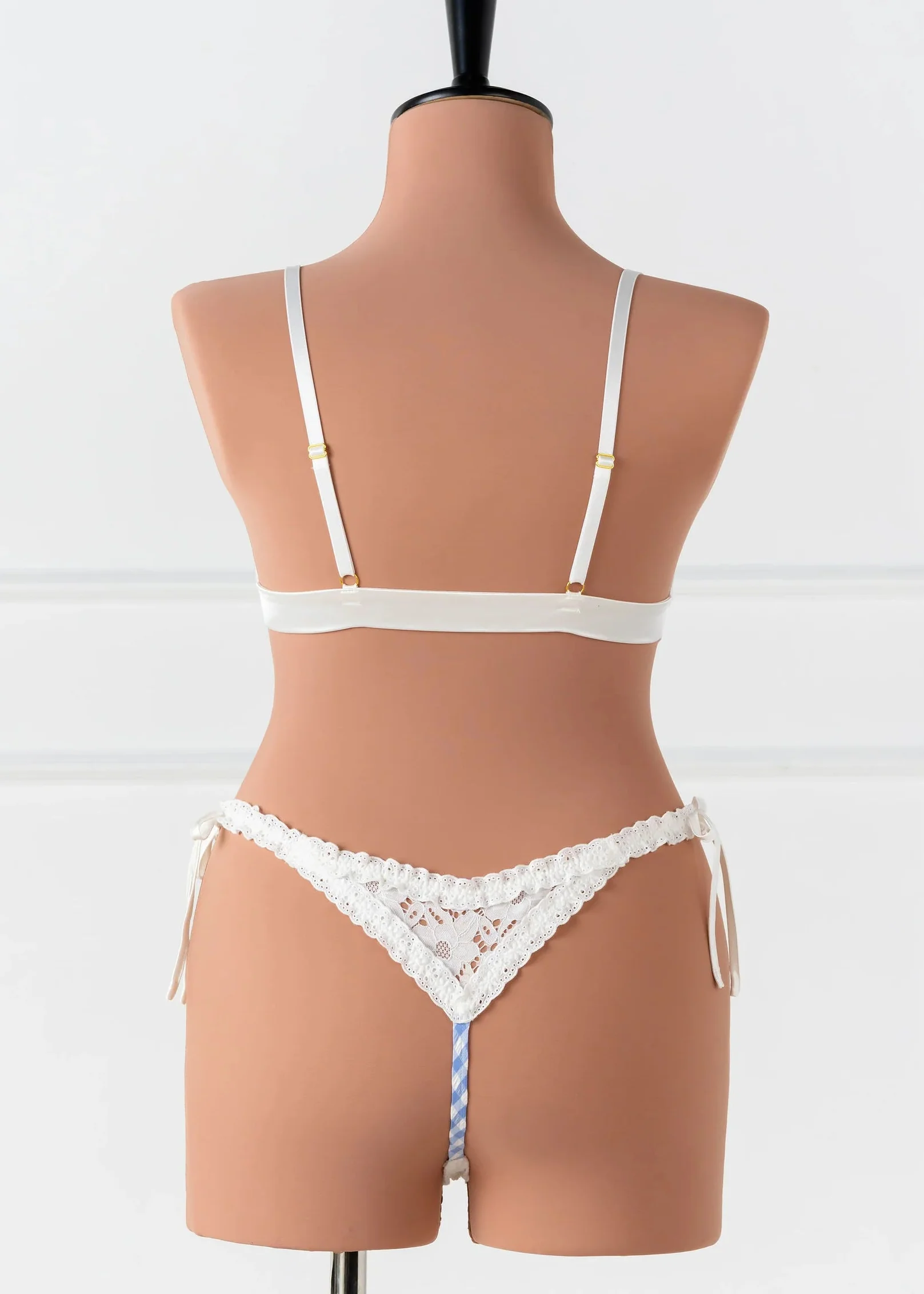 Satin & Gingham Bow Bralette - Blue - Image 6