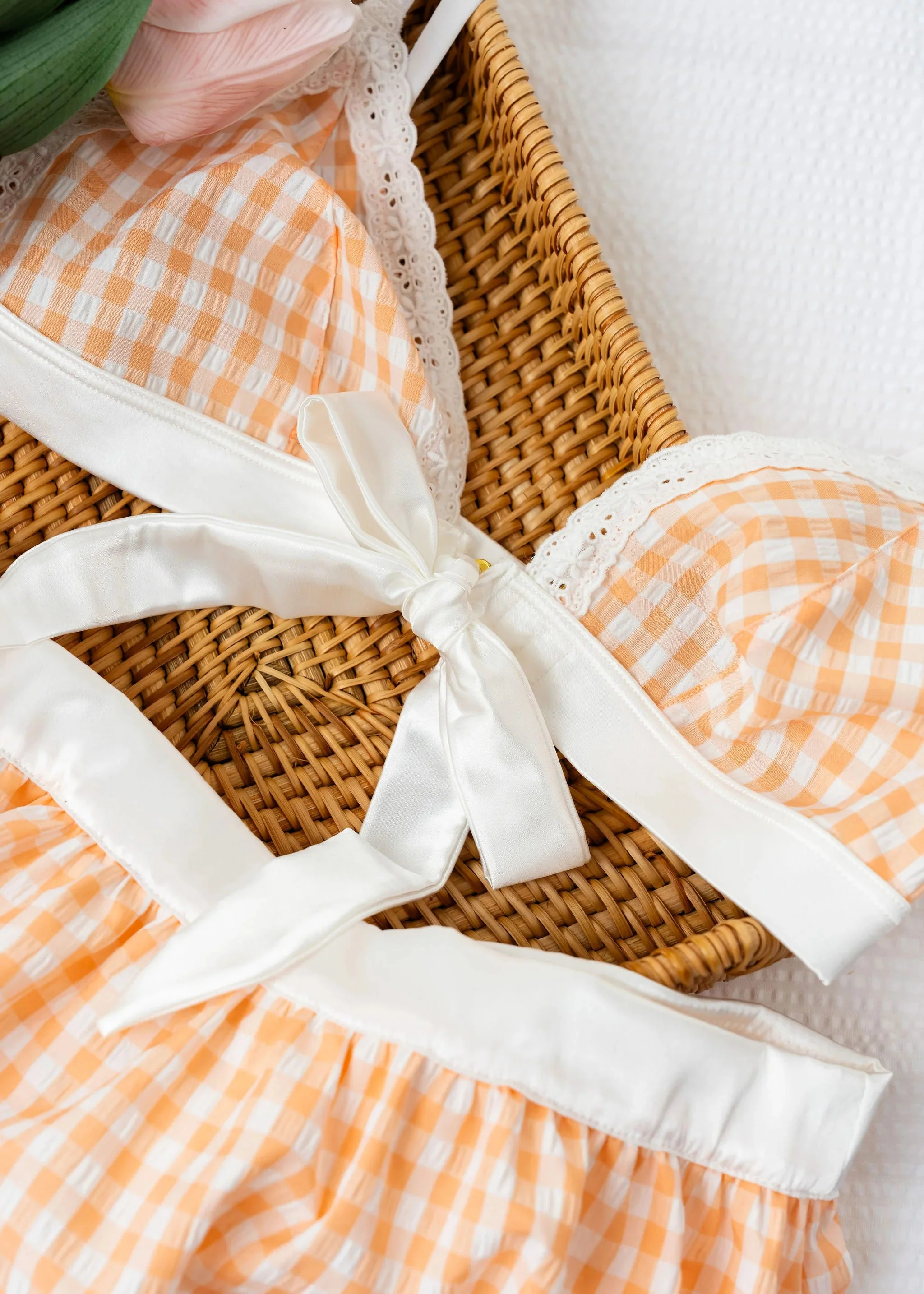 Satin & Gingham Bow Bralette - Peach - Image 10