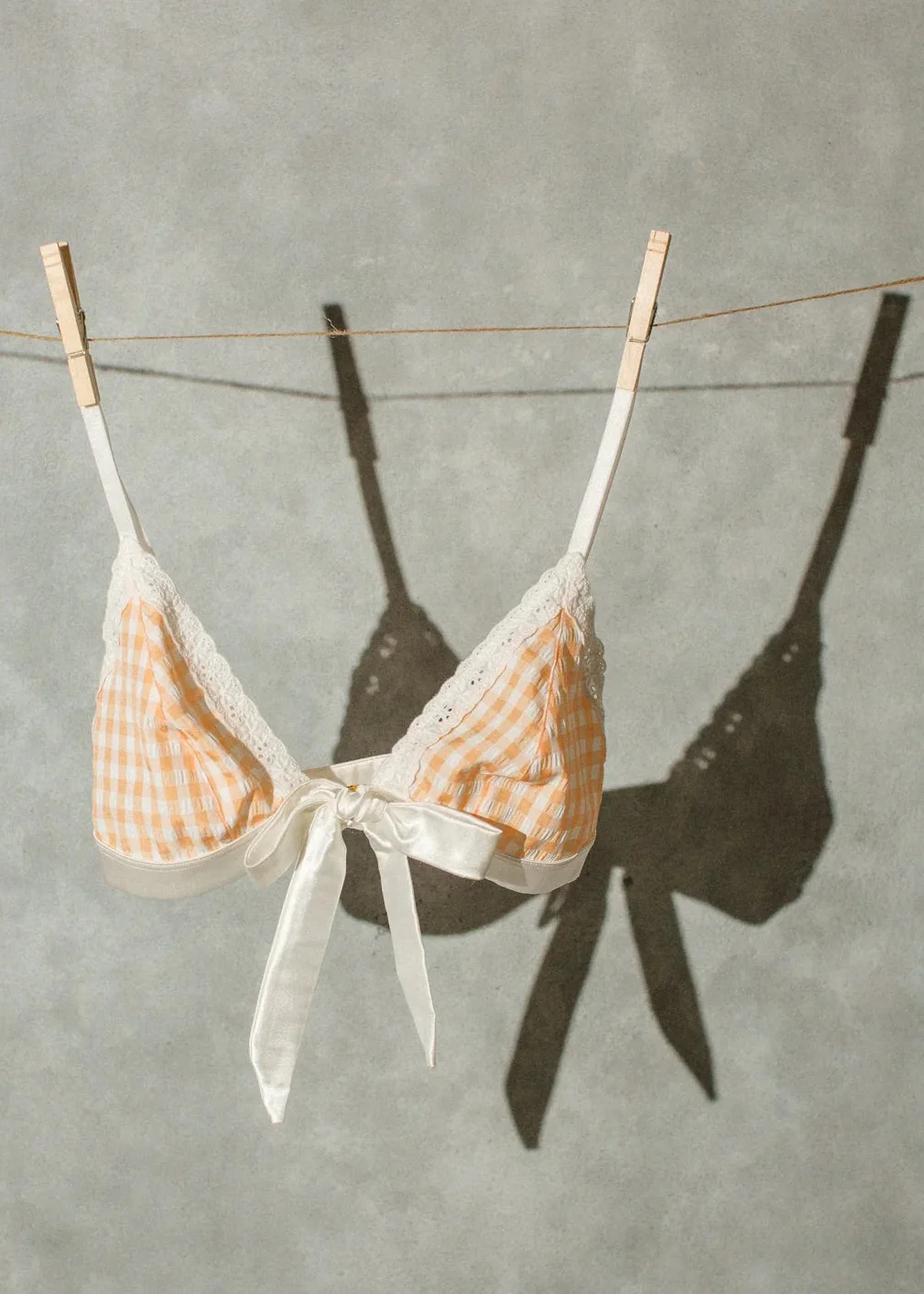 Satin & Gingham Bow Bralette - Peach - Image 13