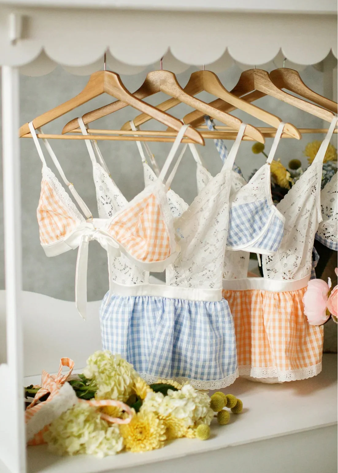 Satin & Gingham Bow Bralette - Peach - Image 14