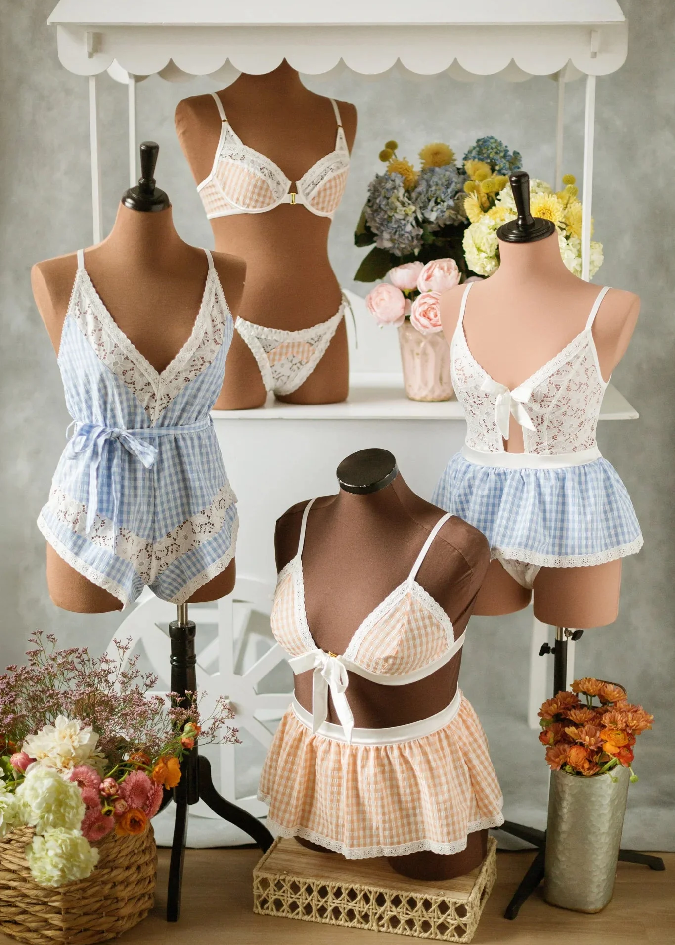 Satin & Gingham Bow Bralette - Peach - Image 15